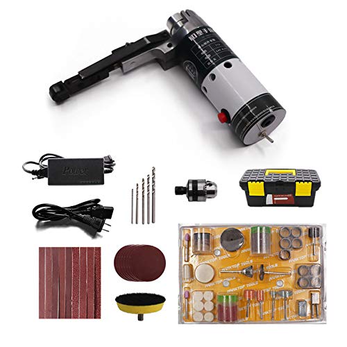 16PCs Electric Belt Sander Kit - Handheld Power Sander with 10 Sanding Belts & 5 Grinding Heads - Portable Wood Metal Polisher for DIY Projects - Includes Storage Case (US Plug) - Perfect for Woodworking, Metal Finishing & Home Renovation