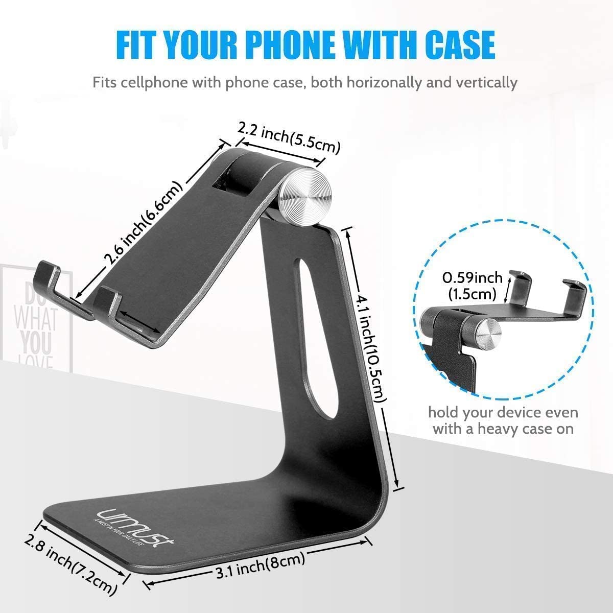 Urmust Adjustable Laptop Stand & Phone Holder Set - Ergonomic Aluminum Desktop Riser for MacBook, iPad, Notebook - Perfect for Home Office, Gaming & Workspace Organization (Black)