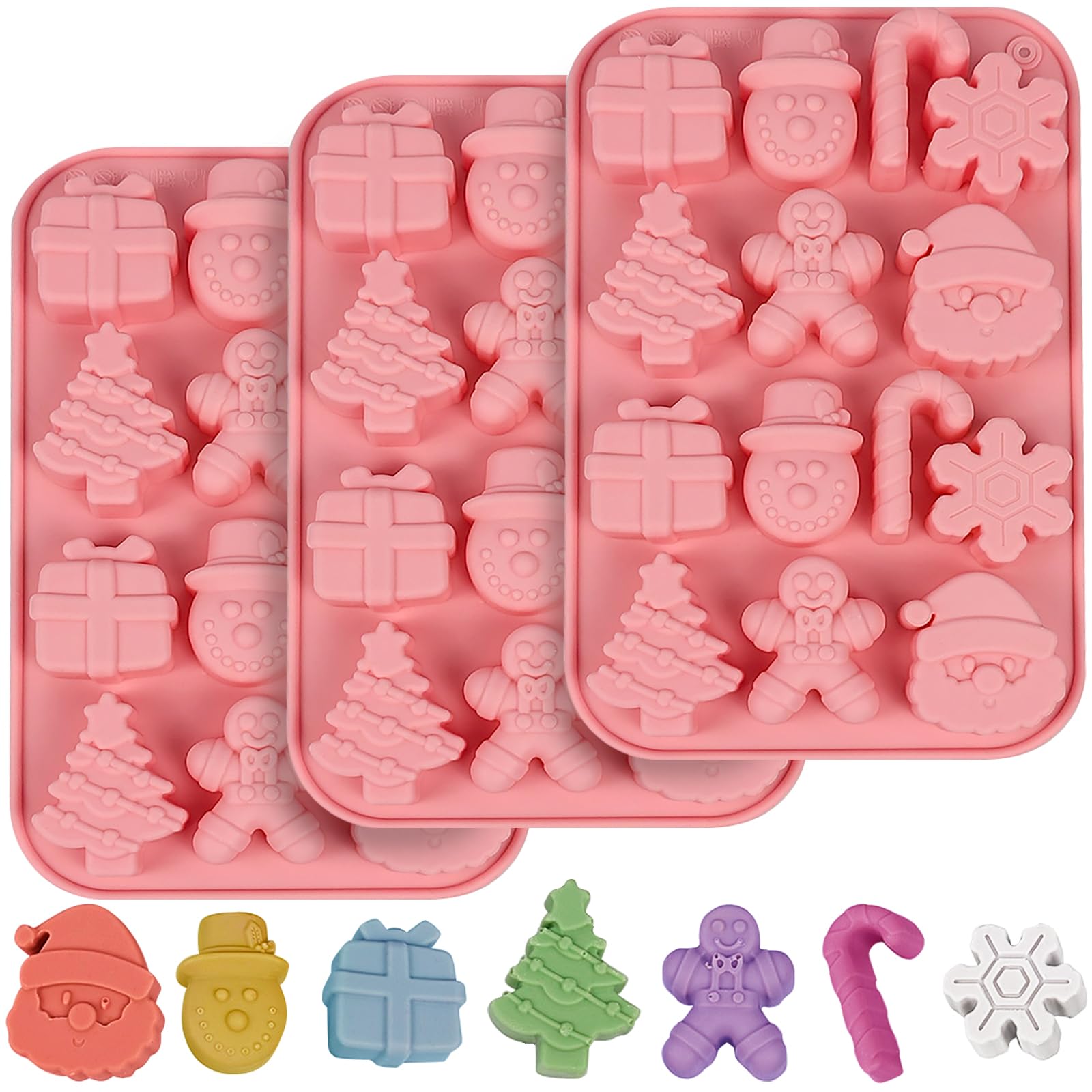Christmas Silicone Molds Set of 3 - Tree, Santa & Candy Cane Chocolate Molds for Baking, Resin, Ice Cubes, Soap Making - Perfect for Holiday Treats, DIY Crafts & Festive Dessert Decorations