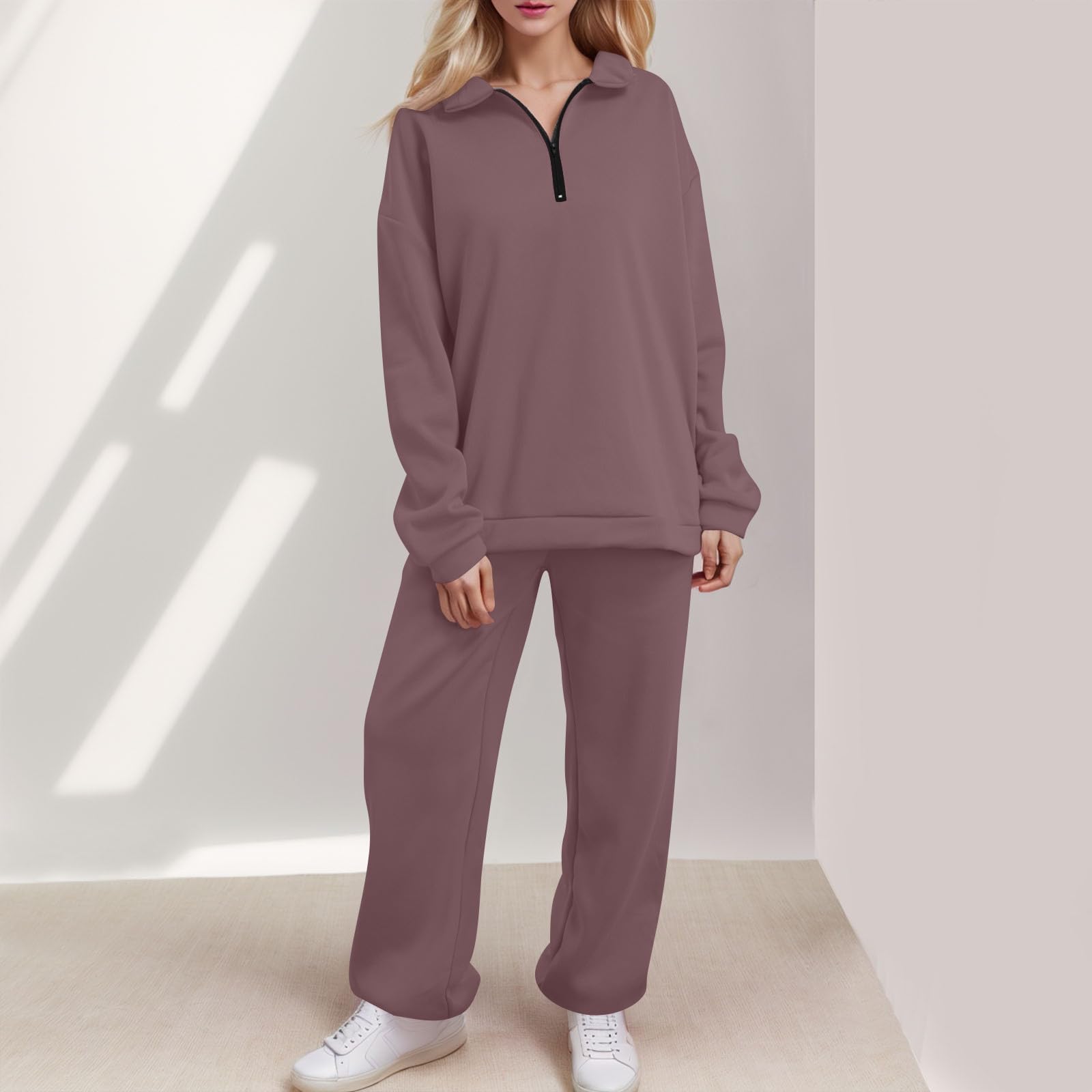 Women's 2-Piece Lounge Set - Oversized Half Zip Hoodie & Baggy Sweatpants | Cozy Fall Fashion Outfit for Home, Workouts & Casual Wear