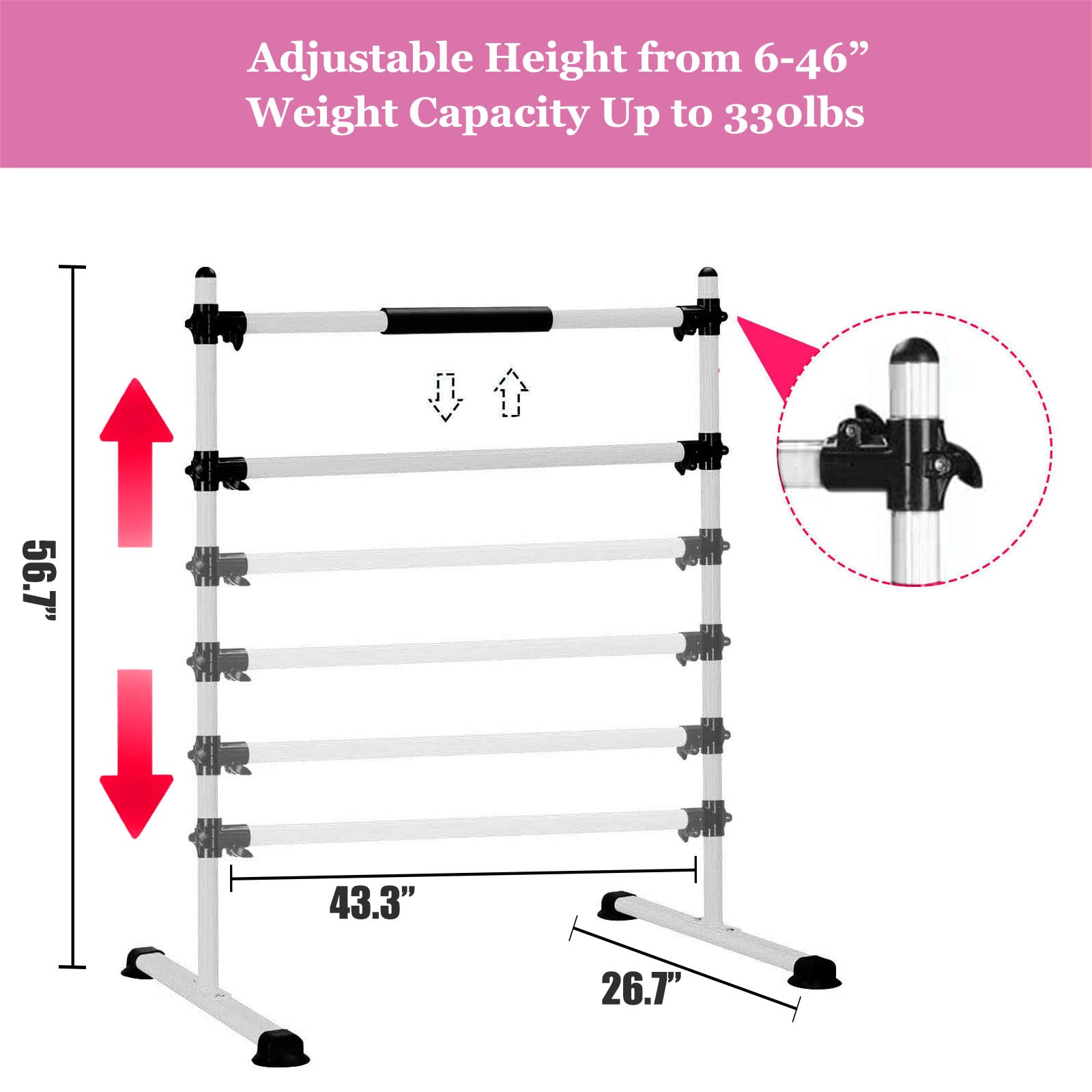 Adjustable Height Portable Freestanding Ballet Barre for Kids - Lightweight Dance Bar Perfect for Home Gym, Studio, Ballet, Pilates, Stretch & Fitness Training - Ideal for Dance Practice, Exercise & Flexibility Workouts