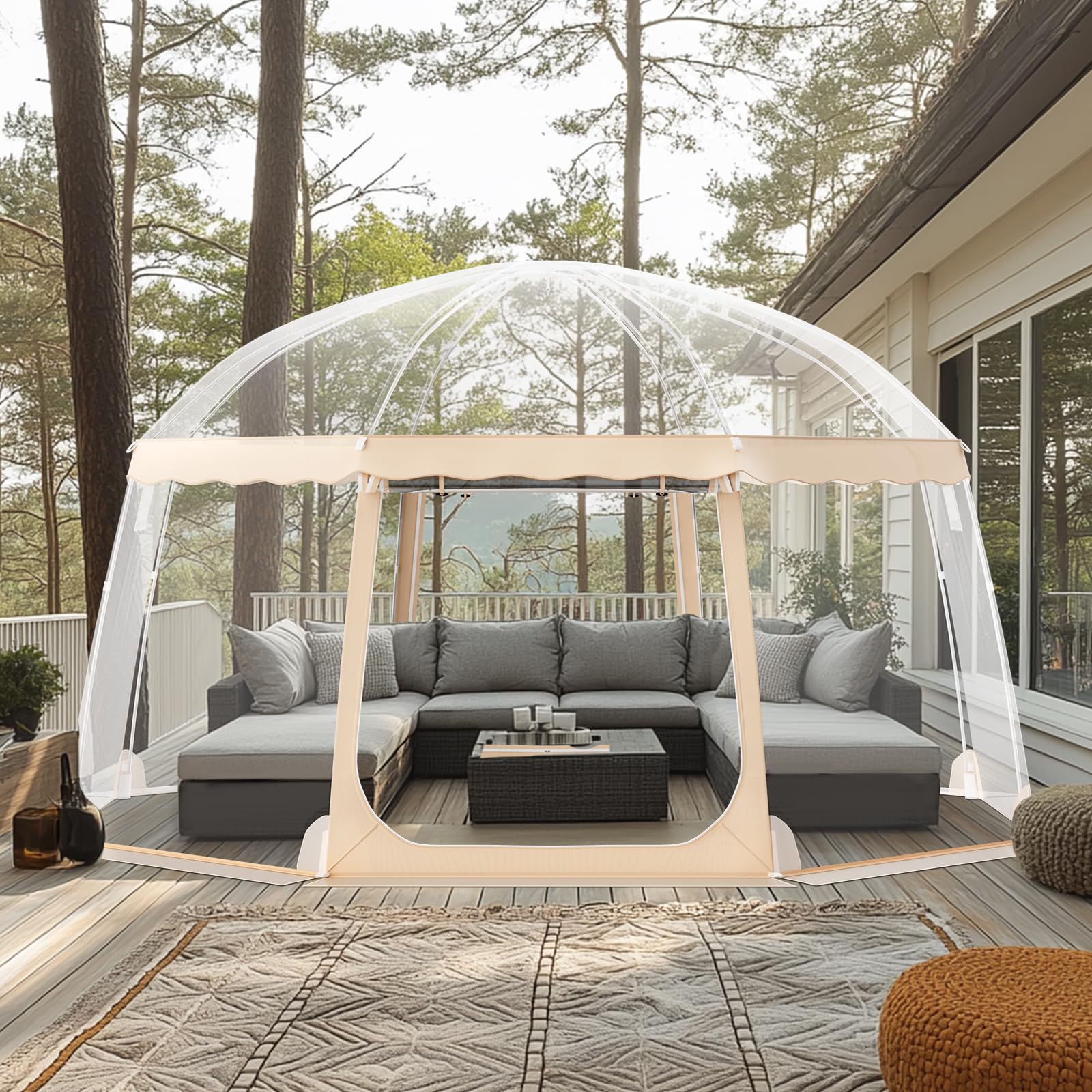 VEVOR Upgraded 15x13.8ft Large Pop-Up Bubble Tent for 12-15 People - Easy Assembly Clear Weatherproof Outdoor Shelter for Soccer, Football, Softball, Picnics, Camping, and Backyard Parties