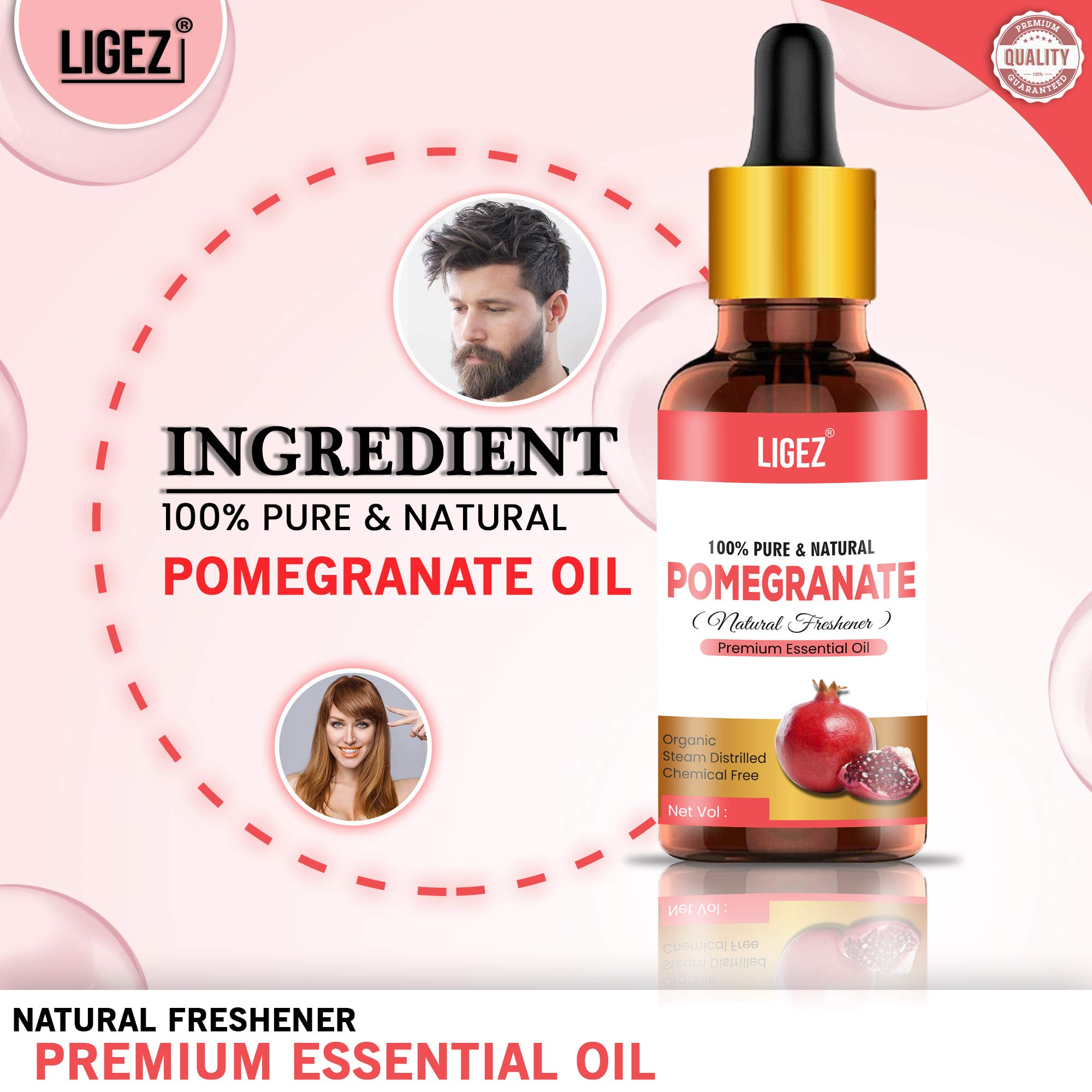 Ligez Pomegranate Seed Oil for Hair Growth & Skin Care - 30ml (Pack of 2) | Natural Face Moisturizer & Scalp Treatment for Dry Hair & Anti-Aging | Perfect for Daily Beauty Routine & Nighttime Skincare