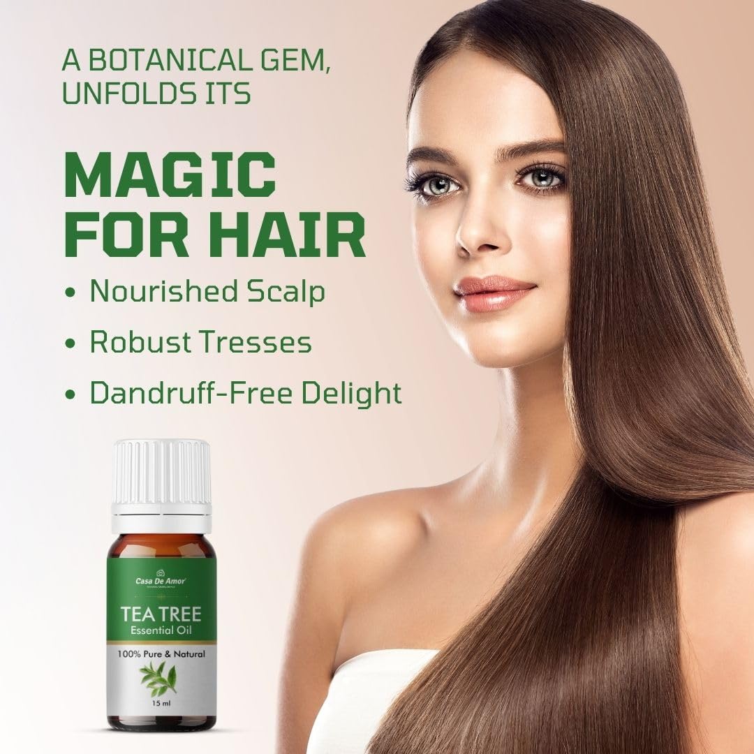 Pure Tea Tree Oil for Skin & Hair - Reduces Acne, Promotes Clear Skin & Hair Growth | 15ml Essential Oil for Face Care, Scalp Treatment & Natural Beauty | Perfect for DIY Skincare & Aromatherapy