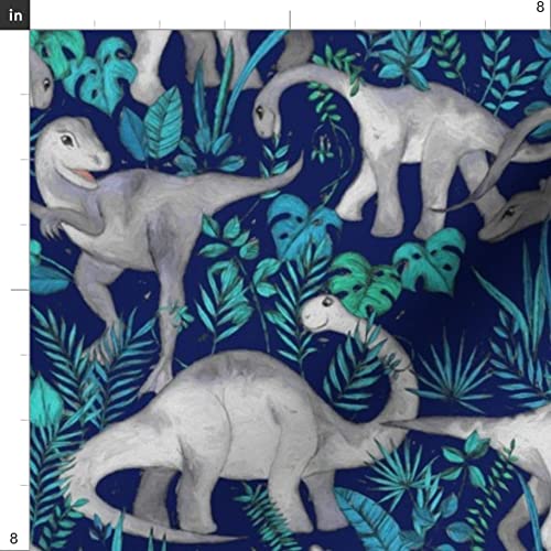 Dinosaur Jungle Dark Blue Purple Background Fabric - Medium Print Dinos Grey Printed on Soft Minky Fabric by The Yard for Sewing Baby Blankets, Quilt Backing & Plush Toys | Premium Spoonflower Material for DIY Projects & Nursery Decor