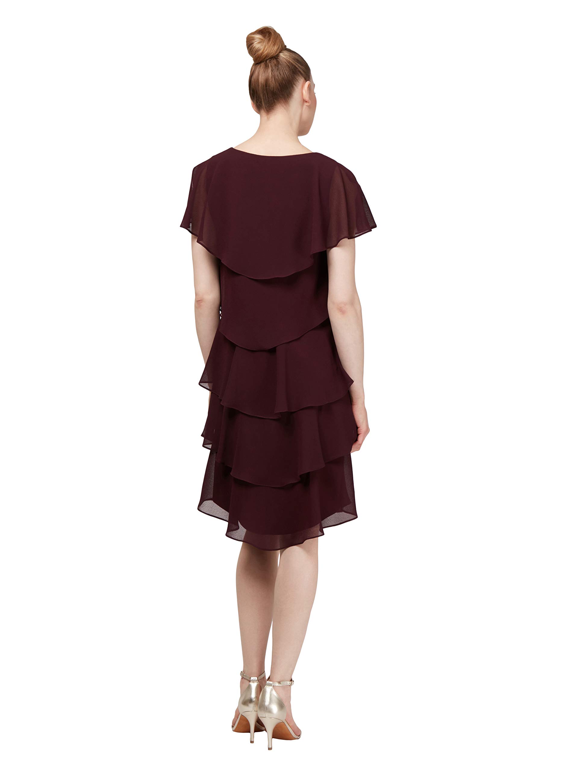 Elegant Women's Short Sleeve Tiered Chiffon Cocktail Dress for Wedding Guest, Party & Special Occasions - Petite & Regular Sizes | S.L. Fashions