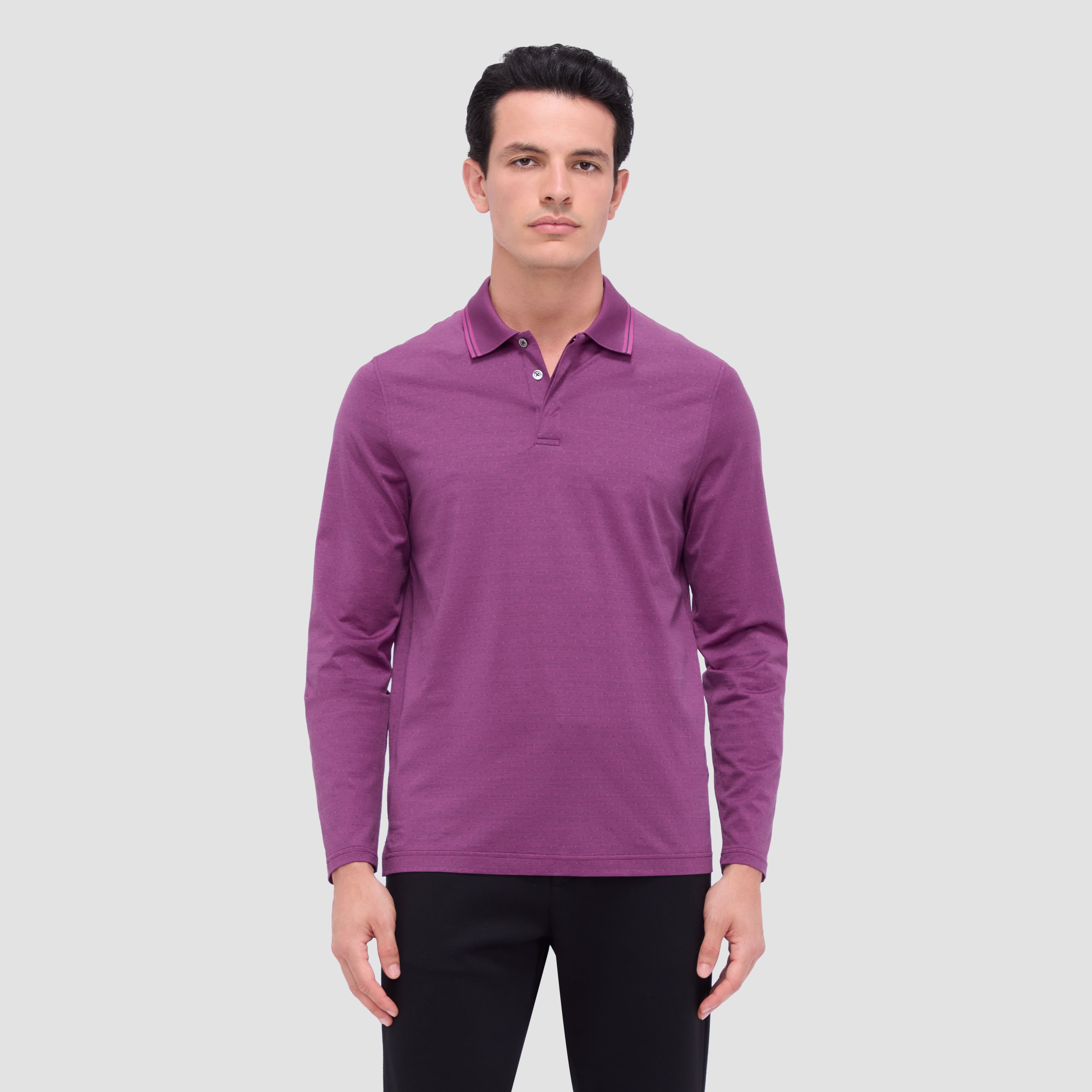 Premium Jacquard Long Sleeve Polo Shirt for Men - Breathable & Stylish Casual Wear for Golf, Office & Everyday Outfits