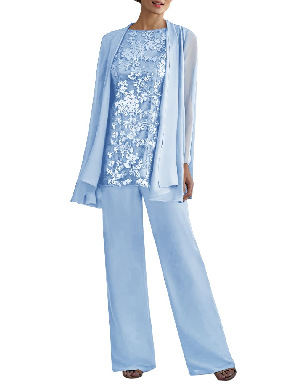 Elegant Women's 3-Piece Lace Pantsuit Set - Mother of the Bride Formal Outfit | Wedding Guest Dressy Suit for Special Occasions & Evening Events