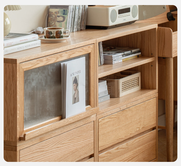 Modern Oak Solid Wood TV Stand with Free Combination Storage Shelves - Perfect for Living Room, Home Theater & Entertainment Center Organization