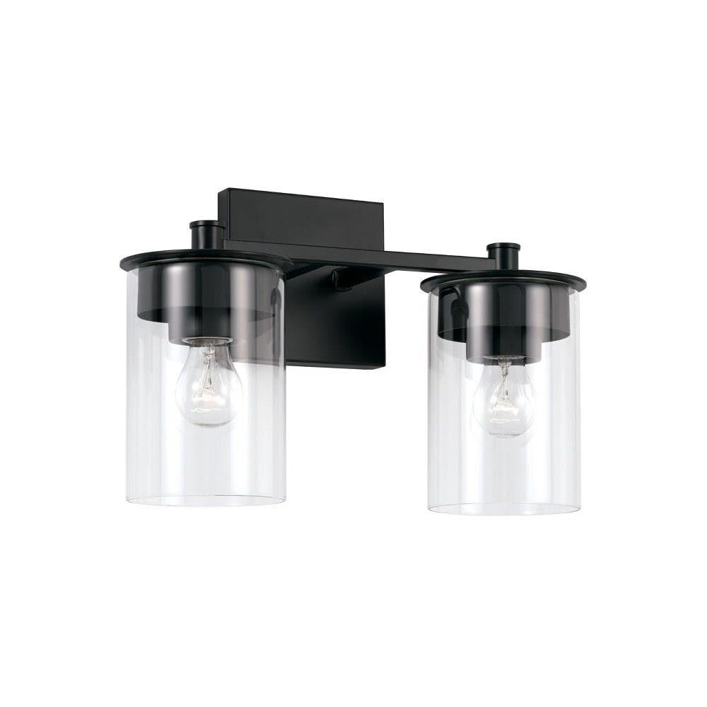 HomePlace Lighting 146821MB-532 2-Light Black Transitional Vanity Light with Clear Glass Cylinder Shades for Bathroom - 200W, 9