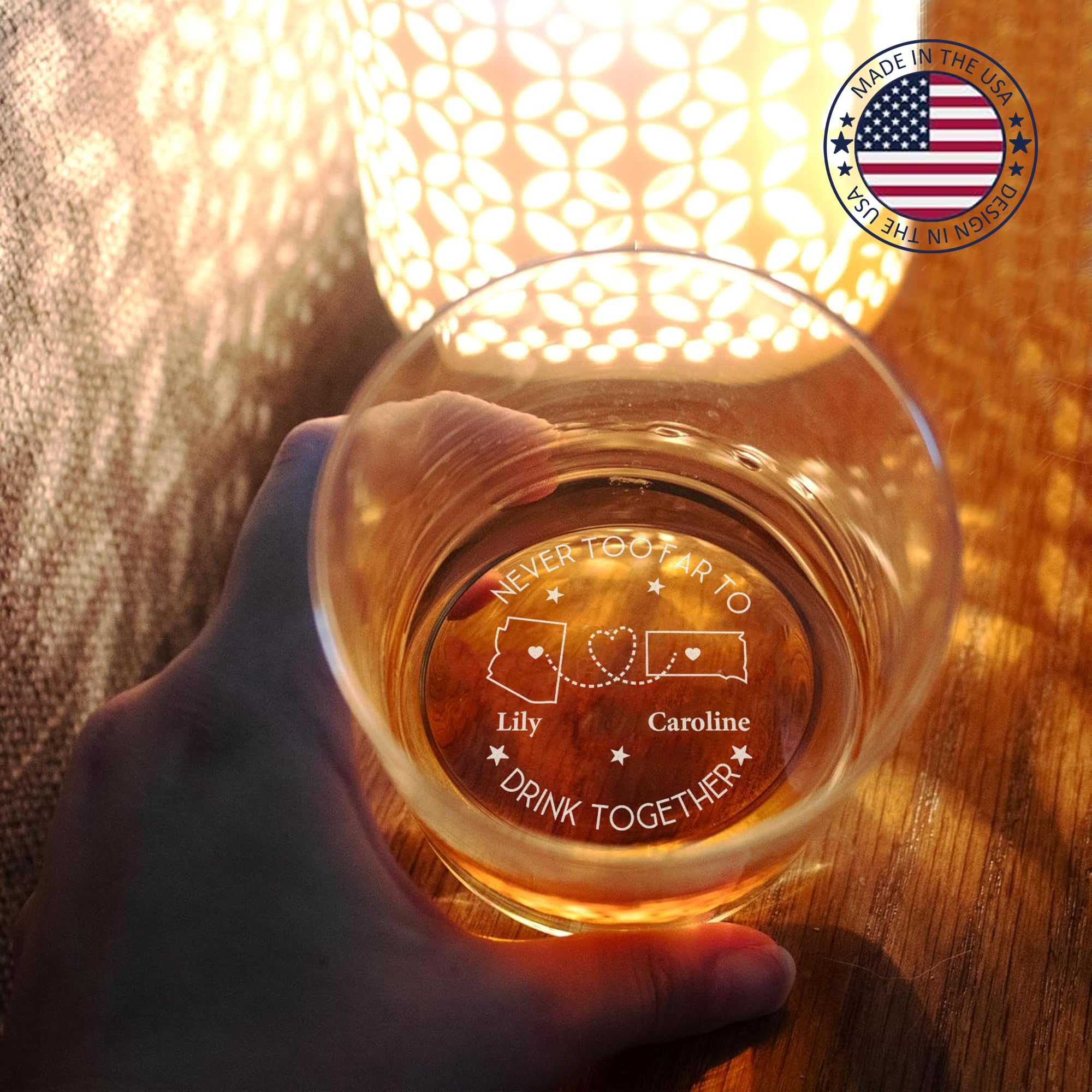 Custom Engraved Whiskey Glass Set - Personalized Long Distance Friendship Gift for Men & Women | Unique Birthday Present for Friends, Boyfriends & Farewell Gifts (Choose Your State) | Perfect for Virtual Toasts, Anniversary Celebrations & Meaningful Moments