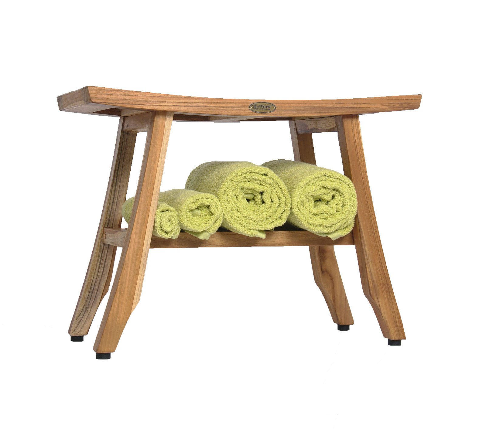 EcoDecors 24 Inch Natural Teak Shower Bench - Waterproof Teak Wood Shower Stool with Storage, Non-Slip Bath Seat for Elderly & Disabled Safety - Perfect for Spa, Bathroom Organization & Shower Accessories Storage