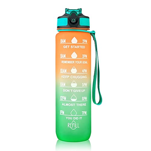 EPICK Unbreakable 1000ml Sports Water Bottle with Straw - Leakproof, BPA-Free Plastic Bottle for Gym, Hiking & Outdoor Activities (Orange & Green) - Ideal for Workouts, Travel & Daily Hydration