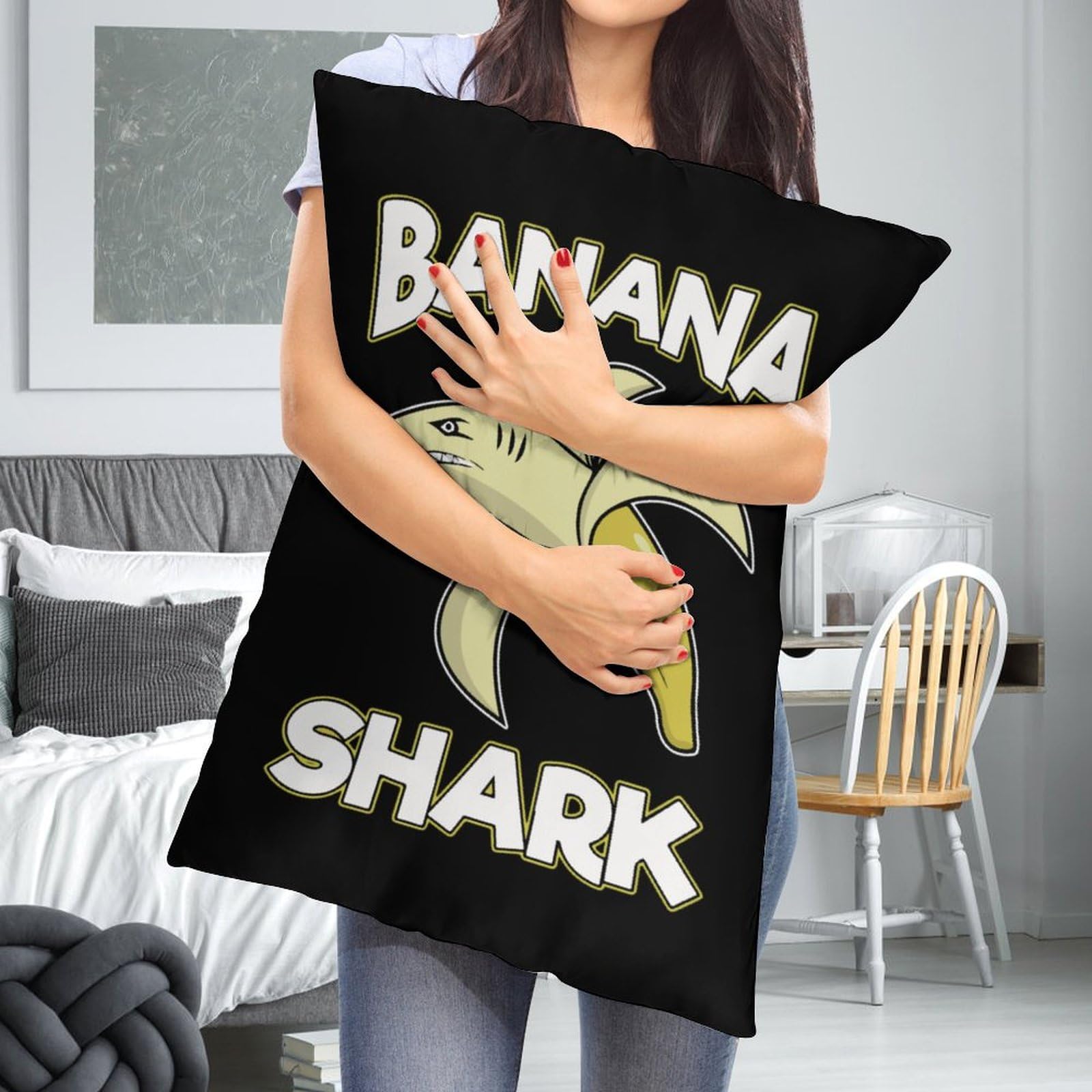 Banana Shark Polyester Body Pillow Cover - Soft & Durable 20x30 Inch Zippered Pillowcase for Sofa, Bed, Couch - Perfect for Anime Fans, Home Decor & Gift Giving