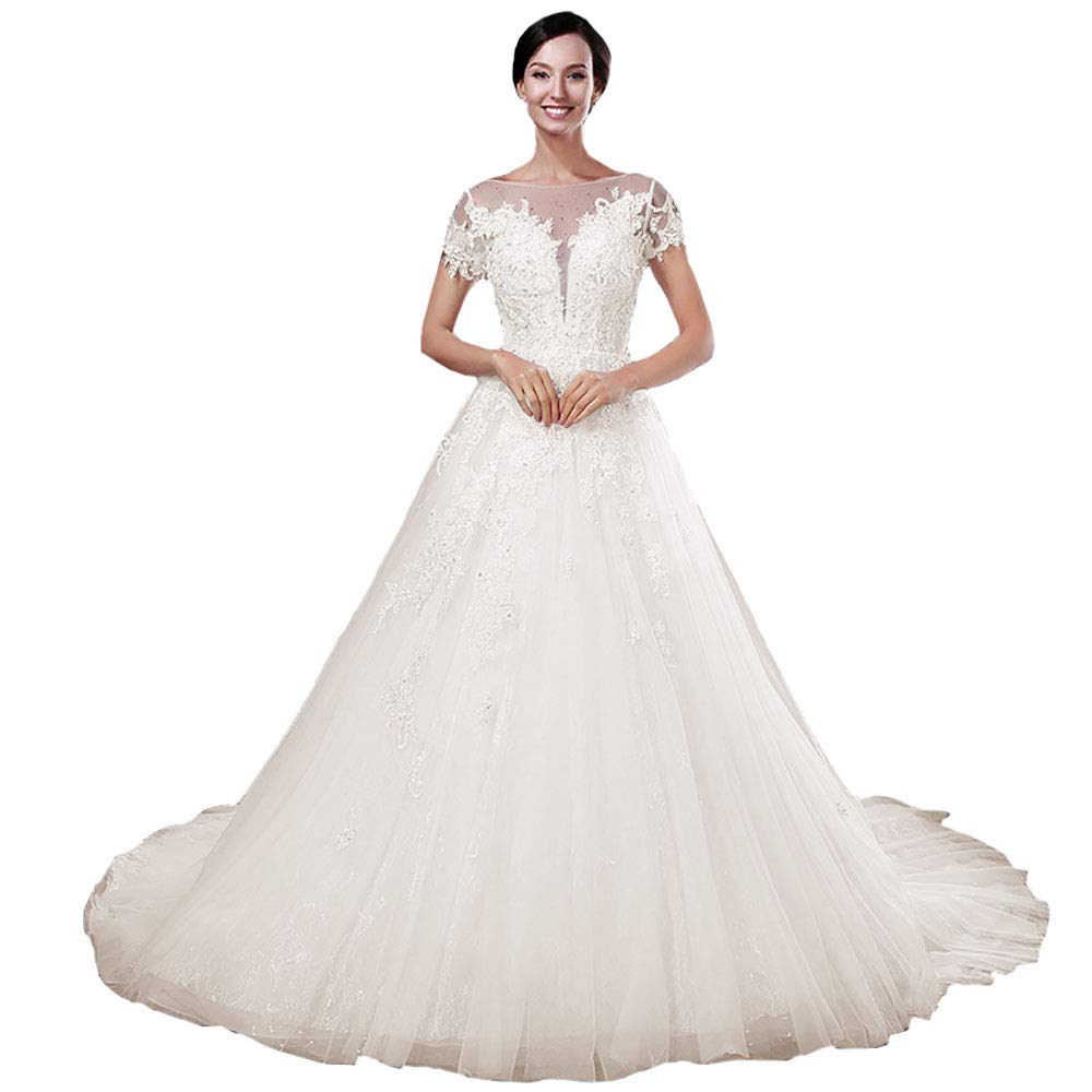 IVYPRECIOUS Boho Applique Lace Princess Wedding Dress - A-Line Puffy Beach Wedding Ball Gown with Beaded Details | Perfect for Beach Weddings, Boho Bridal Gowns, and Destination Ceremonies