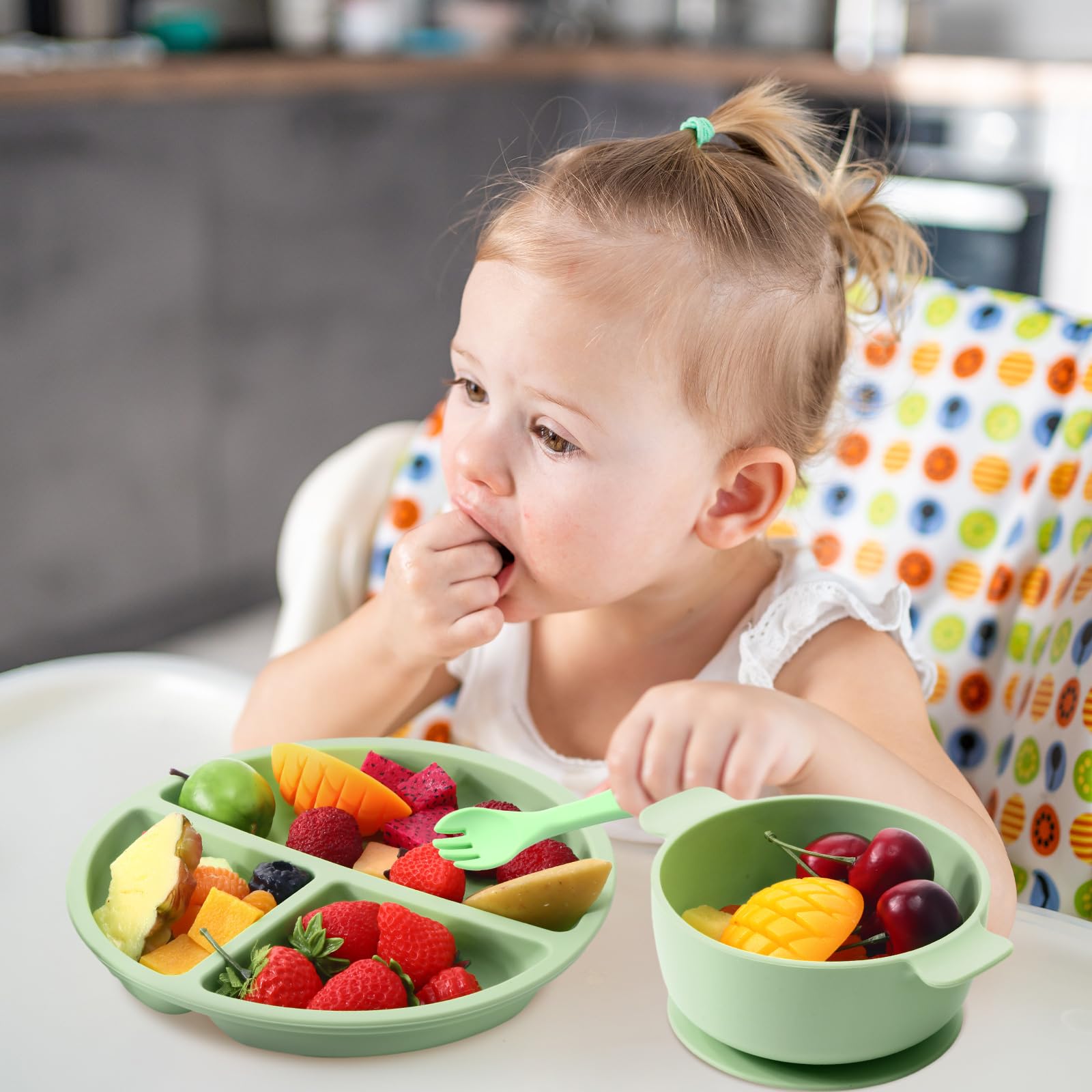 Dandat 24-Piece Silicone Baby Feeding Set - 6 Suction Bowls, 6 Divided Plates, 6 Forks & 6 Spoons - BPA-Free Toddler Utensils for Weaning & Self-Feeding - Vivid Colors (Perfect for Home, Travel & Daycare Use)