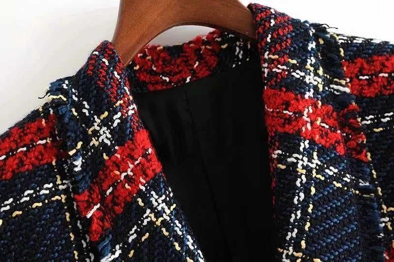 Women's Casual Plaid Tweed Blazer Jacket - Stylish Office Wear & Fall Fashion Outerwear for Work, Business Meetings and Special Occasions