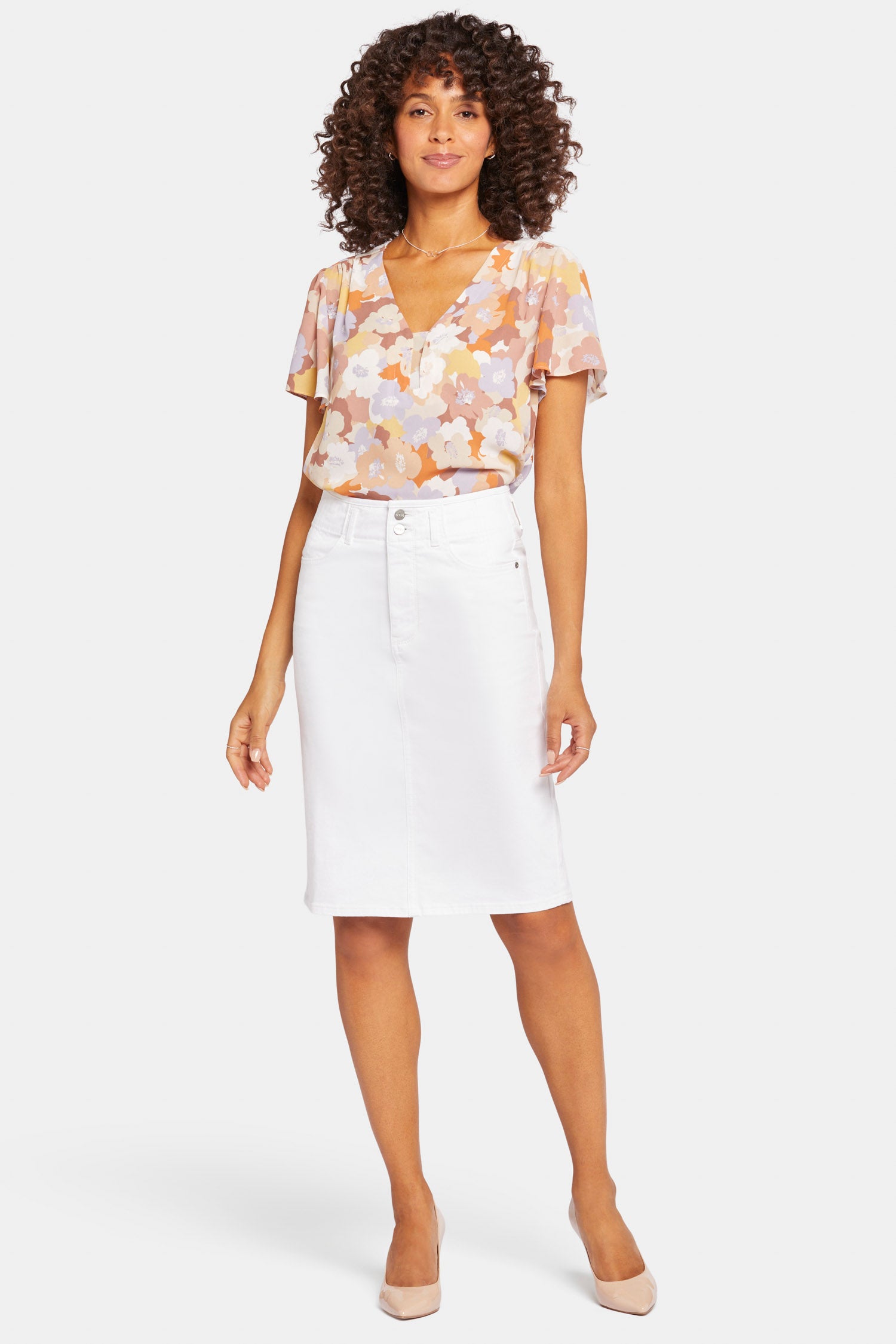 High Waist Skirt for Petite Women - Stretchy A-Line Mini Skirt in Optic White | Perfect for Office, Date Night & Summer Outfits
