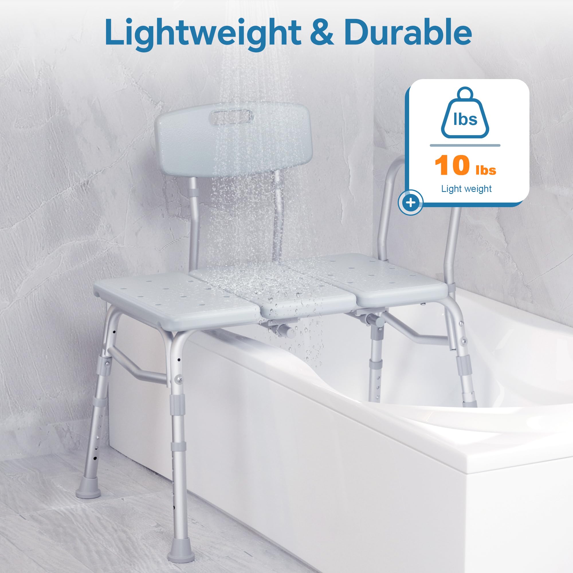 Heavy Duty Shower Chair with Backrest - 400 lbs Capacity, Slip-Resistant Feet & Adjustable Height - FSA/HSA Eligible Bathtub Transfer Bench for Elderly and Disabled - Ideal for Safe Bathing, Mobility Assistance and Accessible Showering