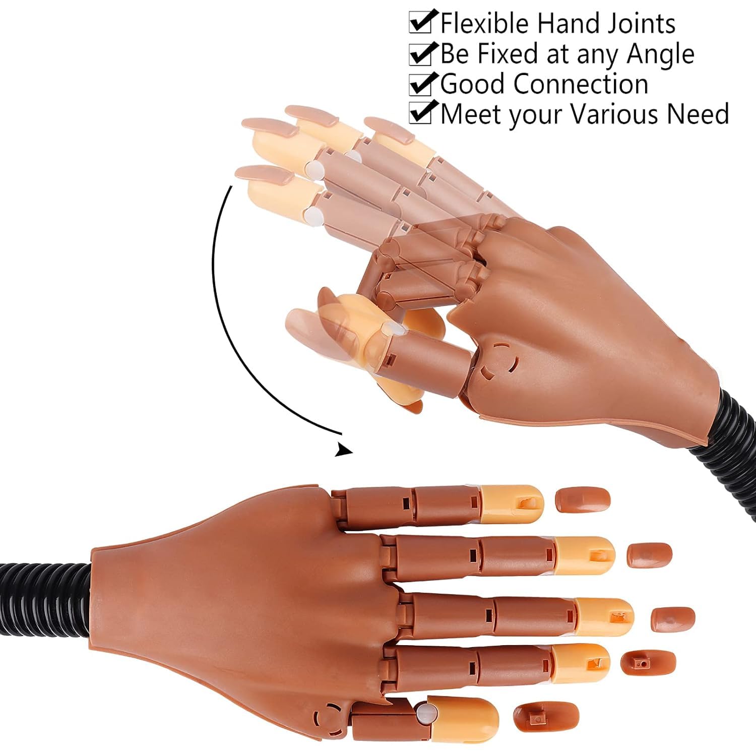 Professional Acrylic Nail Practice Hand - Flexible & Movable Mannequin Hand for Nail Art Training with 100Pcs Refill Tips - Perfect for Beginners, Salon Practice & Nail Technician Certification Prep