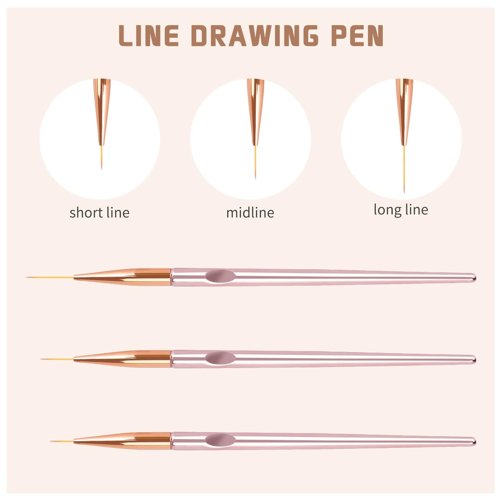 KIRA 3PCS Nail Art Brush Set - Thin Liner Brush for Acrylic, UV Gel & Nail Polish - Professional Nail Design Tools for Salon & DIY Manicure at Home