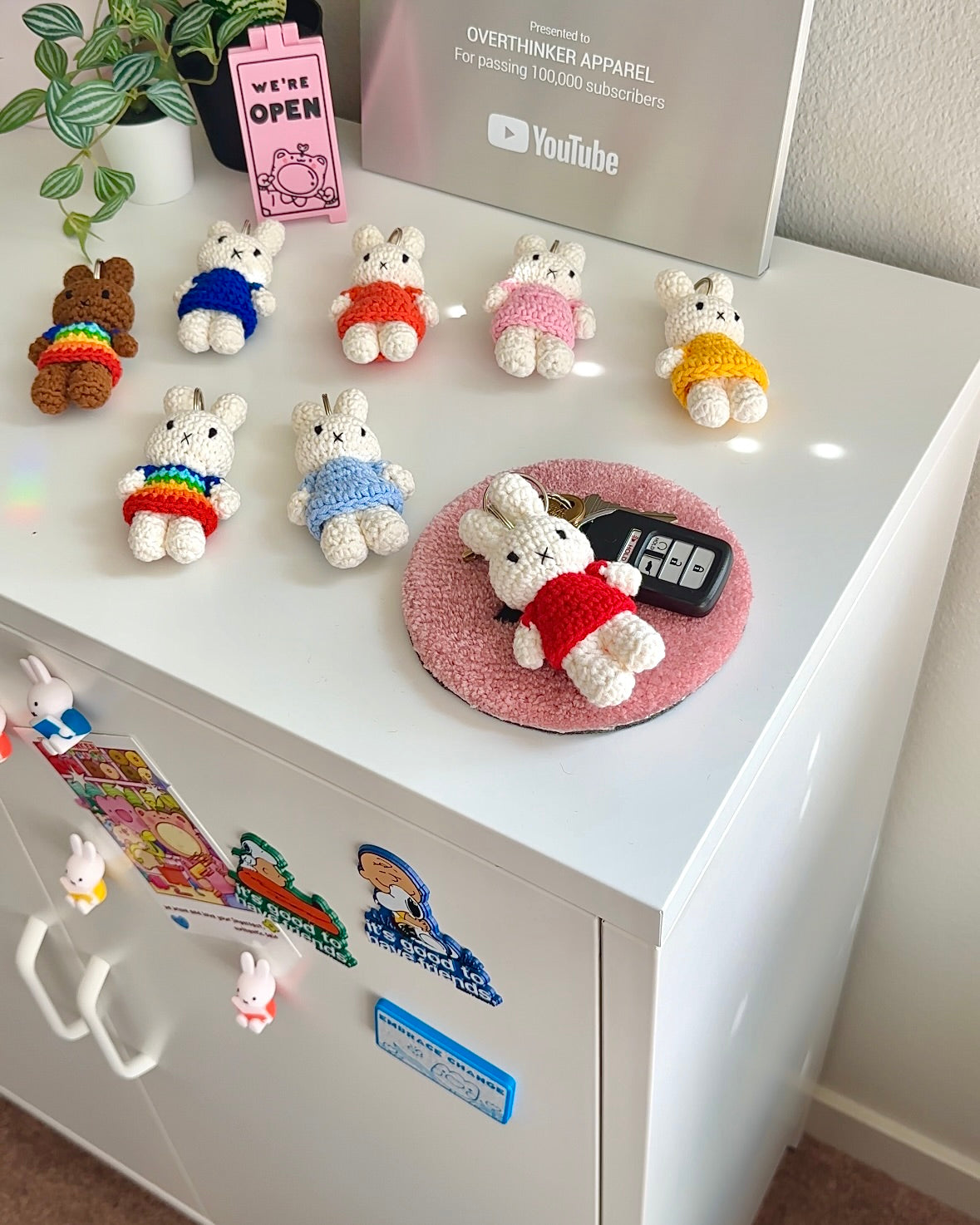 Handmade Miffy Crochet Keychain - Cute Plush Bunny Bag Charm for Backpacks & Purses (Red) | Kawaii Gift for Kids, Teens & Anime Lovers | Perfect for School, Travel & Everyday Use