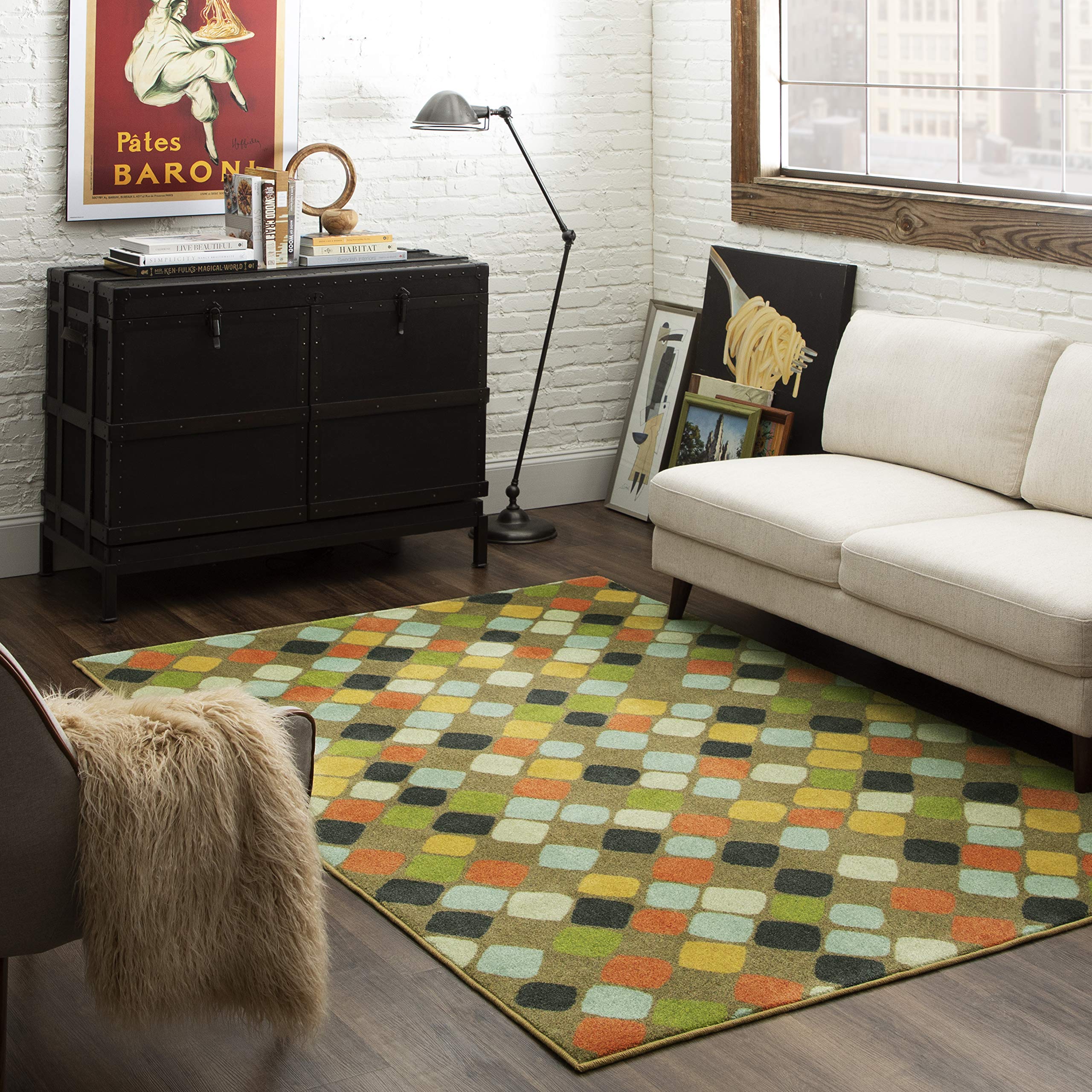 Mohawk Home Teen Blocks Area Rug 2x3 Feet Brown - Soft Kids Room Rug for Bedroom, Playroom & Dorm Decor