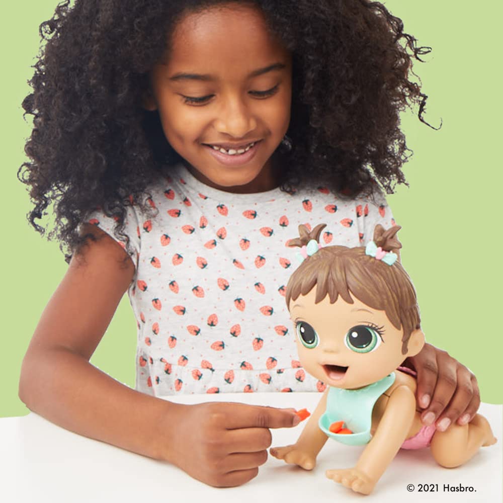Baby Alive Lil Snacks Brown Hair Interactive Baby Doll - Fun Pretend Play Toy for Kids, Great Gift for Birthdays & Holidays | Playtime, Role-Playing, Imaginative Games