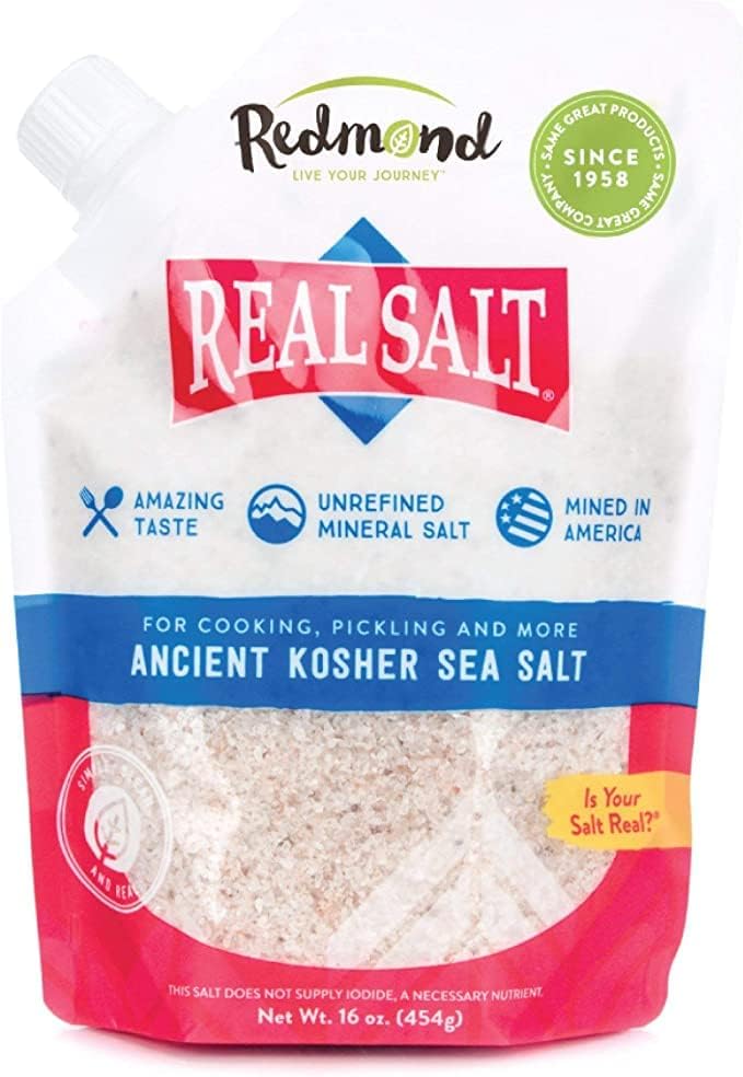 Redmond Real Sea Salt - Natural Unrefined, Gluten Free, Kosher Certified, 16oz Pouch (6 Pack) - Perfect for Cooking, Baking & Seasoning Dishes
