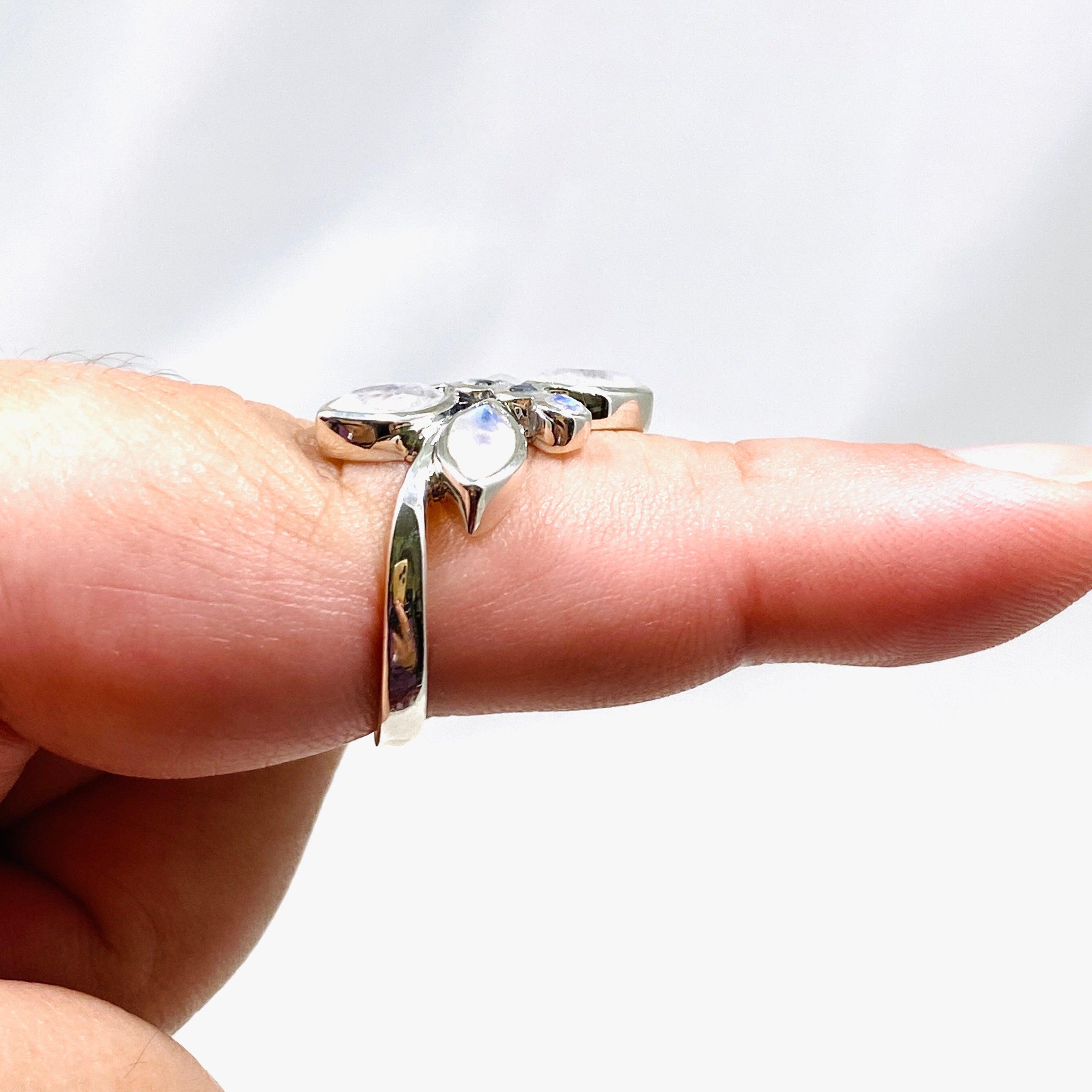 Faceted Moonstone Dragonfly Ring R3887 - Elegant Bohemian Jewelry for Women, Perfect for Weddings, Parties & Everyday Wear