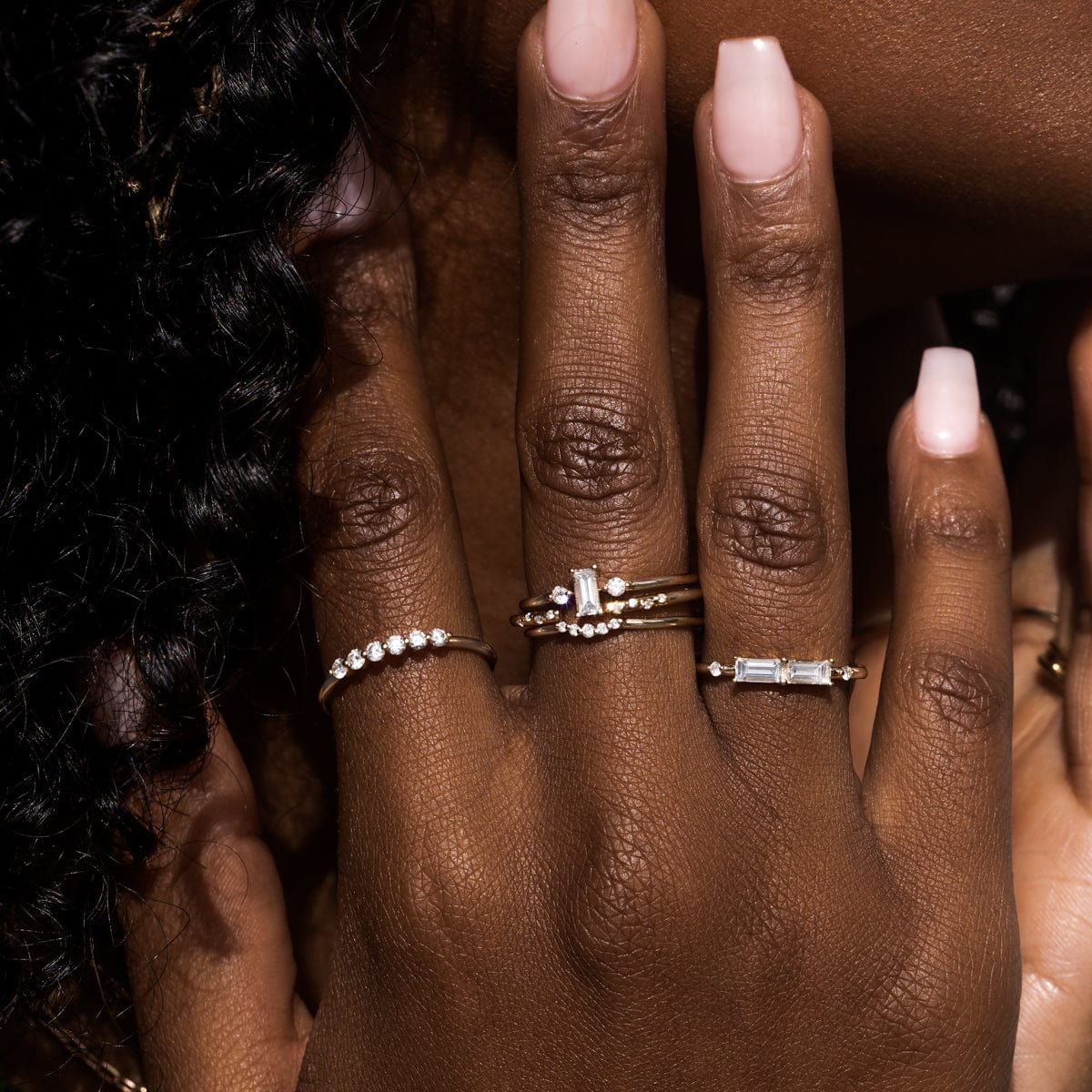 North South Baguette Trio Ring - Stackable Diamond Rings for Women, 14K Gold or Sterling Silver Engagement Wedding Band Set - Perfect for Stacking, Anniversary Gifts & Everyday Elegance