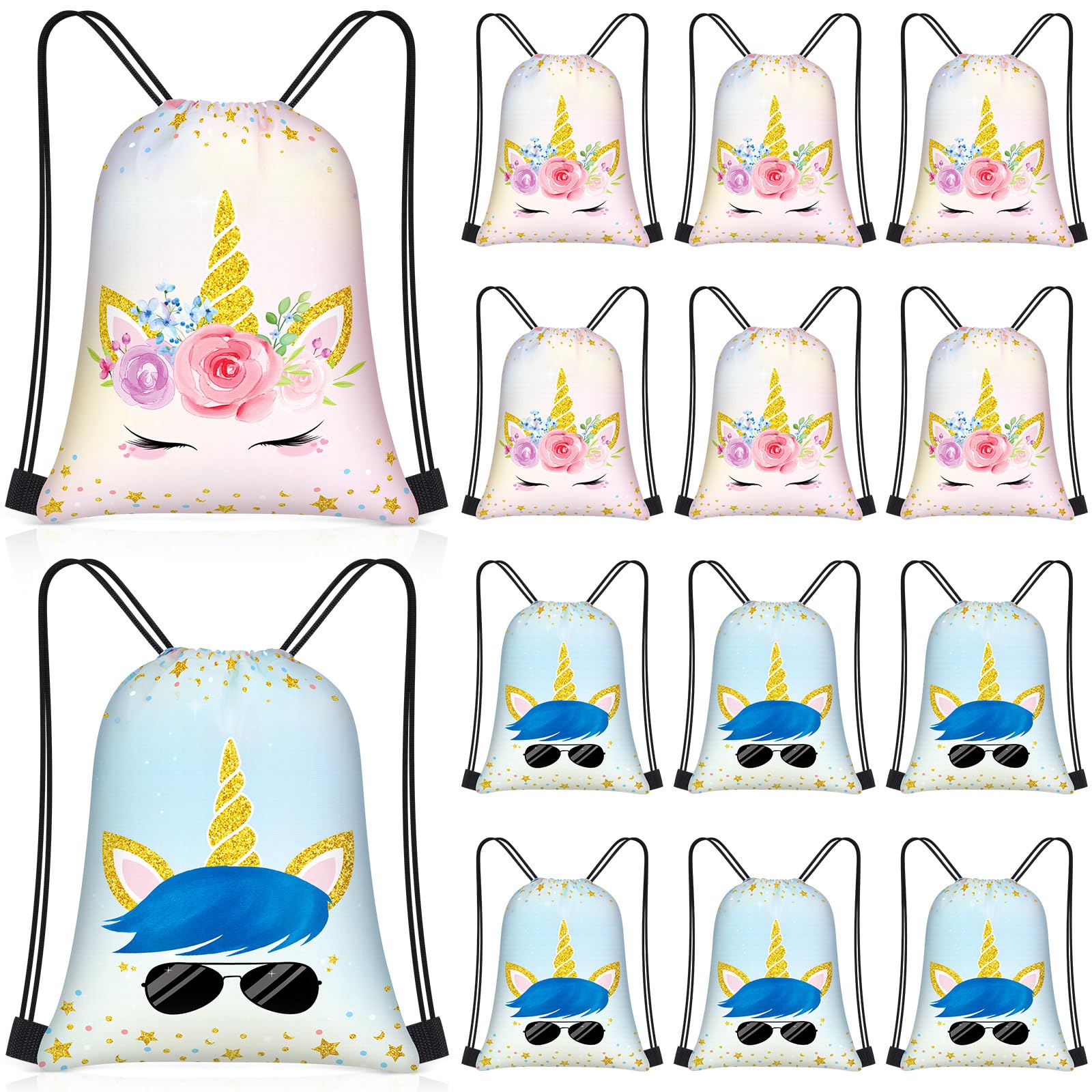24 Pack Unicorn Drawstring Bags Bulk - 12x10 Inch Waterproof Party Favor Bags for Kids, Girls & Boys - Perfect for Birthday Parties, Beach Trips, Candy Treats & Goodie Bags (Unicorn Theme)