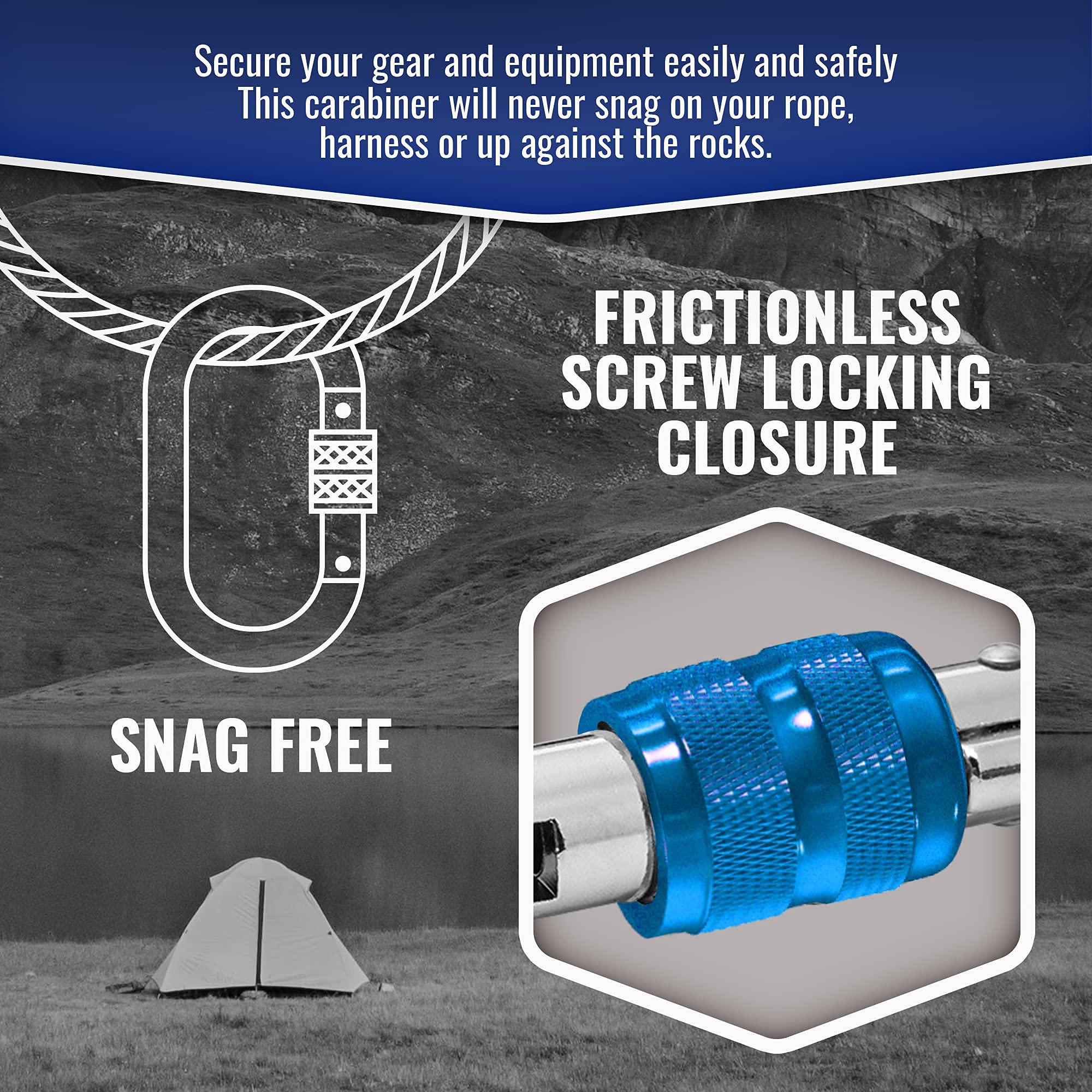 UIAA Certified 25kN (5620LB) Heavy Duty Steel Carabiner Clip - Screw Lock Oval-Shape for Rock Climbing, Hiking, Camping & Hammocks - Durable Safety Hook for Outdoor Gear & Equipment