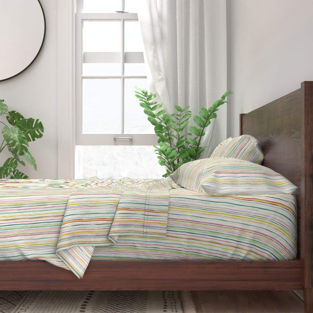 100% Cotton Queen 4-Piece Sheet Set | Love Stripe Multicolor Watercolor Pastel Nursery Bedding | Gender Neutral Baby & Kids Room Decor | Perfect for Easter, Nursery, or Guest Room