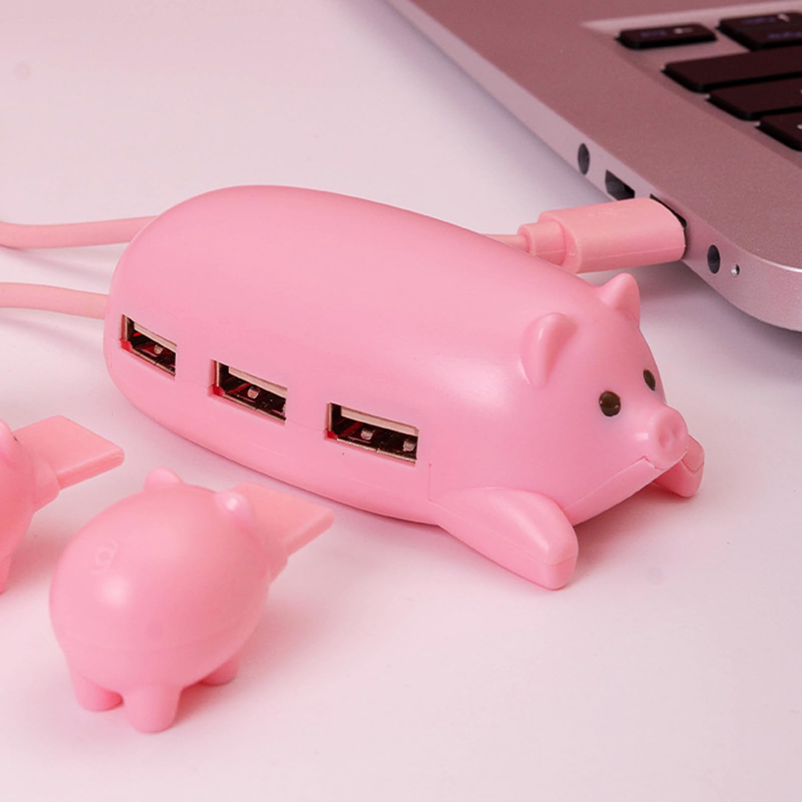 YIGZYCN 3-Port USB 2.0 Hub Splitter - Pink Pig Cartoon Design for Laptop, Computer, PC - Connect Keyboard, Mouse & More - Portable USB Extender Adapter for Home, Office & Travel Use