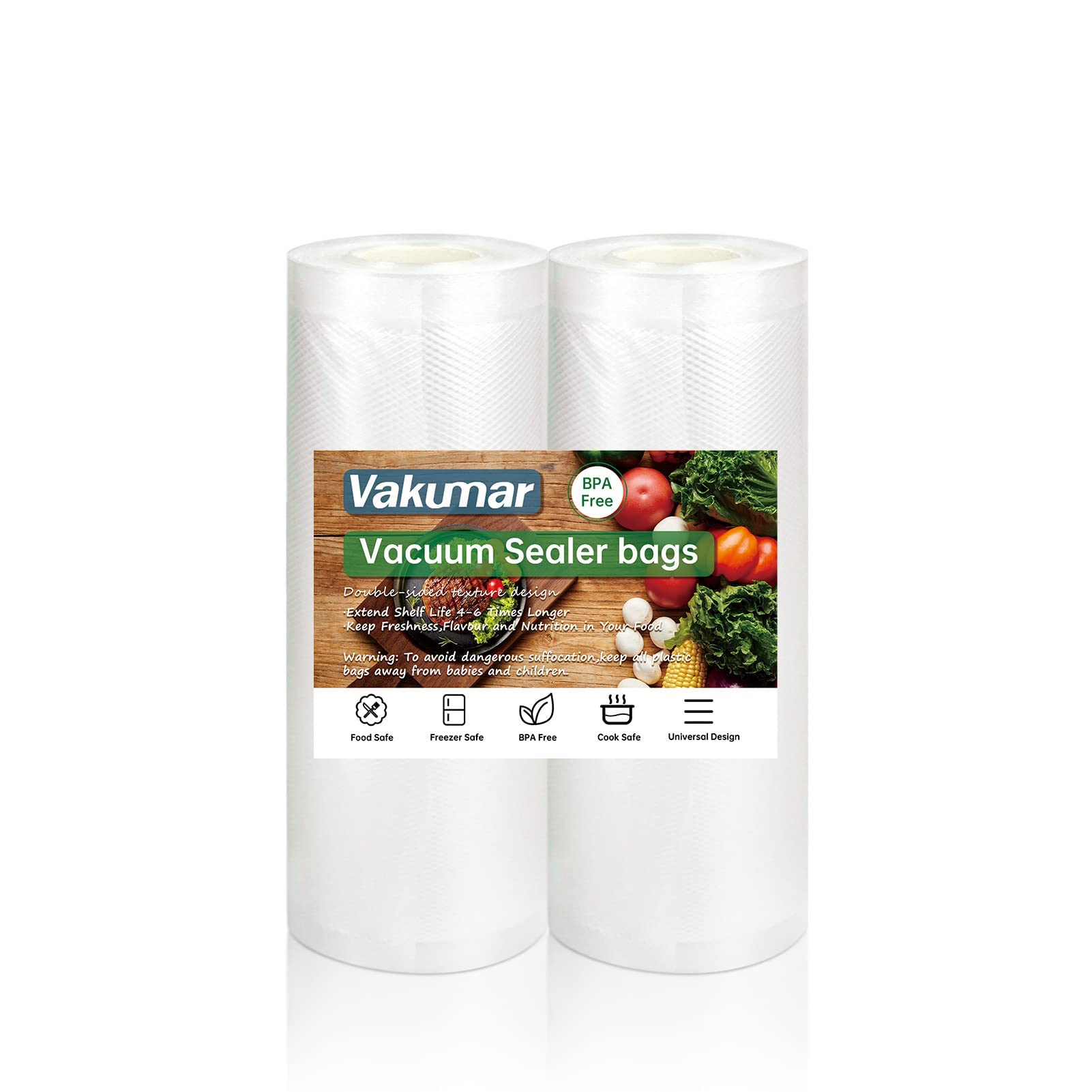 BPA-Free Vacuum Sealer Bags 2 Pack (11''x60' Rolls) - Commercial Grade Food Storage Bags for Meal Prep, Sous Vide & Long-Term Food Preservation | Ideal for Freezer, Kitchen & Vacuum Sealing Machines