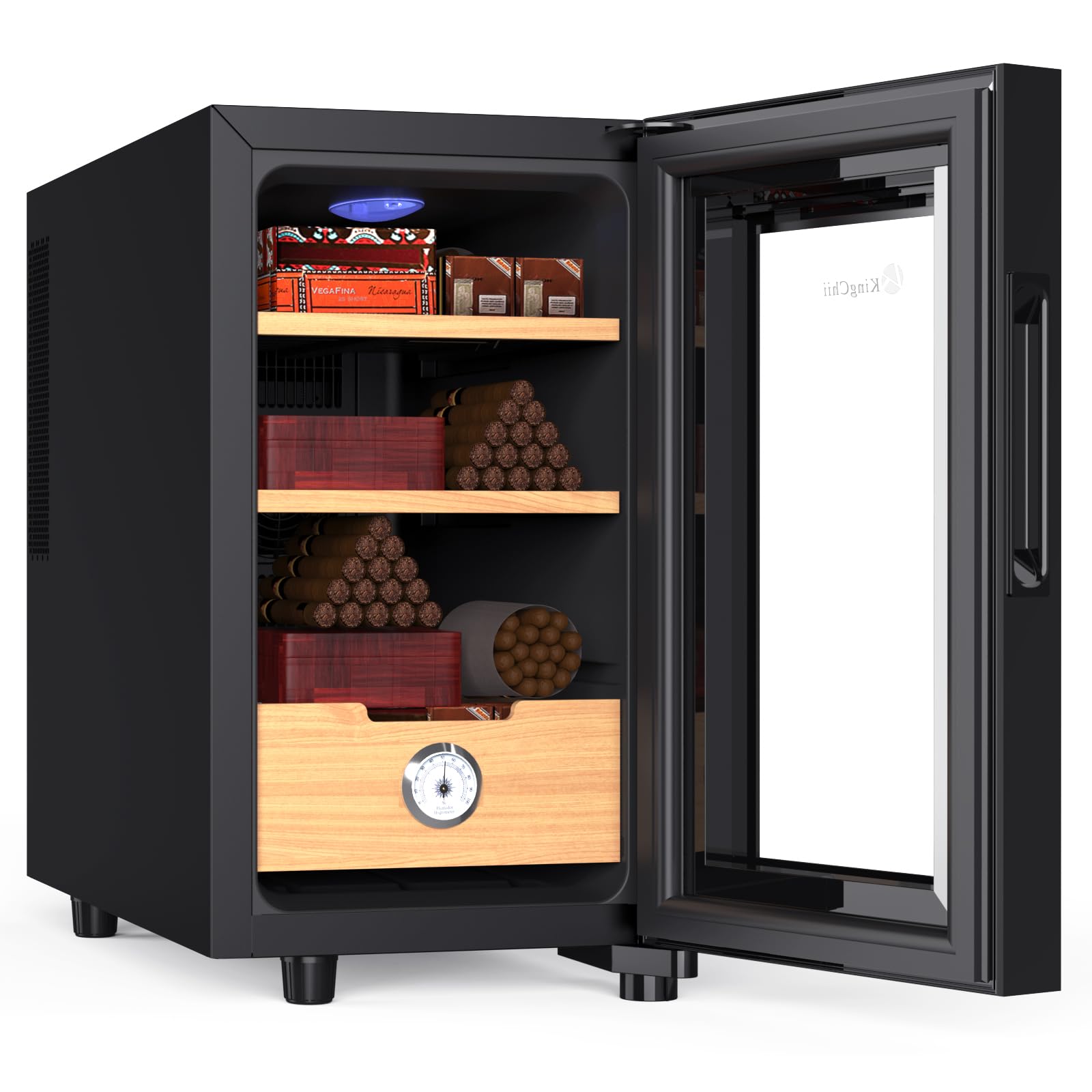 Premium 23L Electric Cigar Humidor Cabinet with Digital Temperature Control - Spanish Cedar Wood Shelves & Built-in Hygrometer - Holds 150 Cigars - Perfect Gift for Men & Cigar Enthusiasts - Ideal for Home, Office, or Man Cave Storage