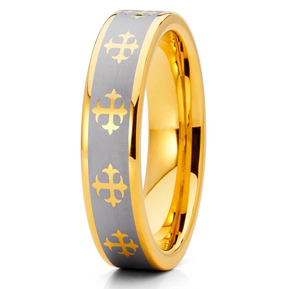 5mm Yellow Gold Tungsten Ring for Men - 18k Gold Plated Tungsten Carbide Wedding Band, Anniversary & Engagement Ring - Comfort Fit, Durable & Scratch Resistant - Perfect for Daily Wear, Special Occasions & Gifts