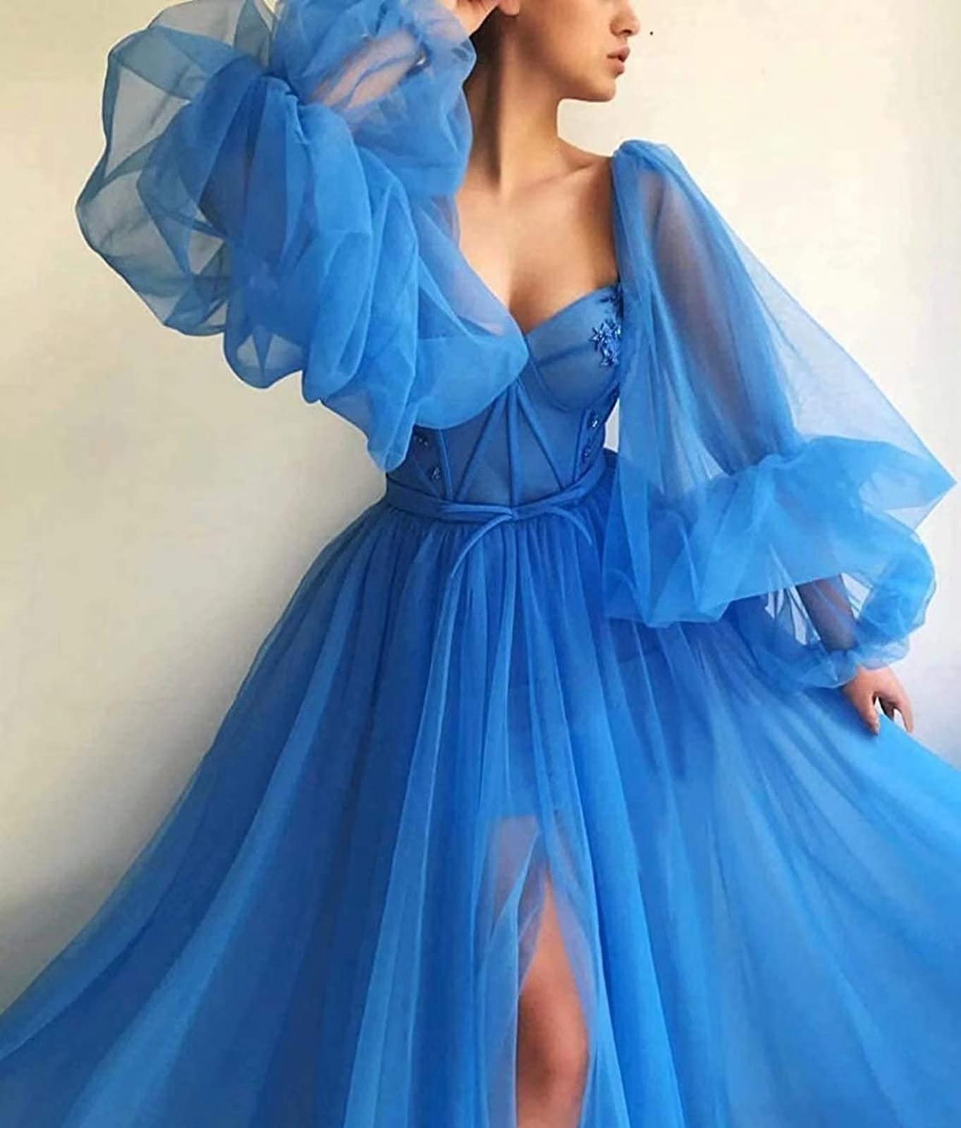 Elegant Royal Blue Puffy Sleeve Princess Dress for Women - Tulle Ball Gown Wedding Dress Size 2 | Perfect for Bridal Shower, Prom, Evening Gala & Special Occasions