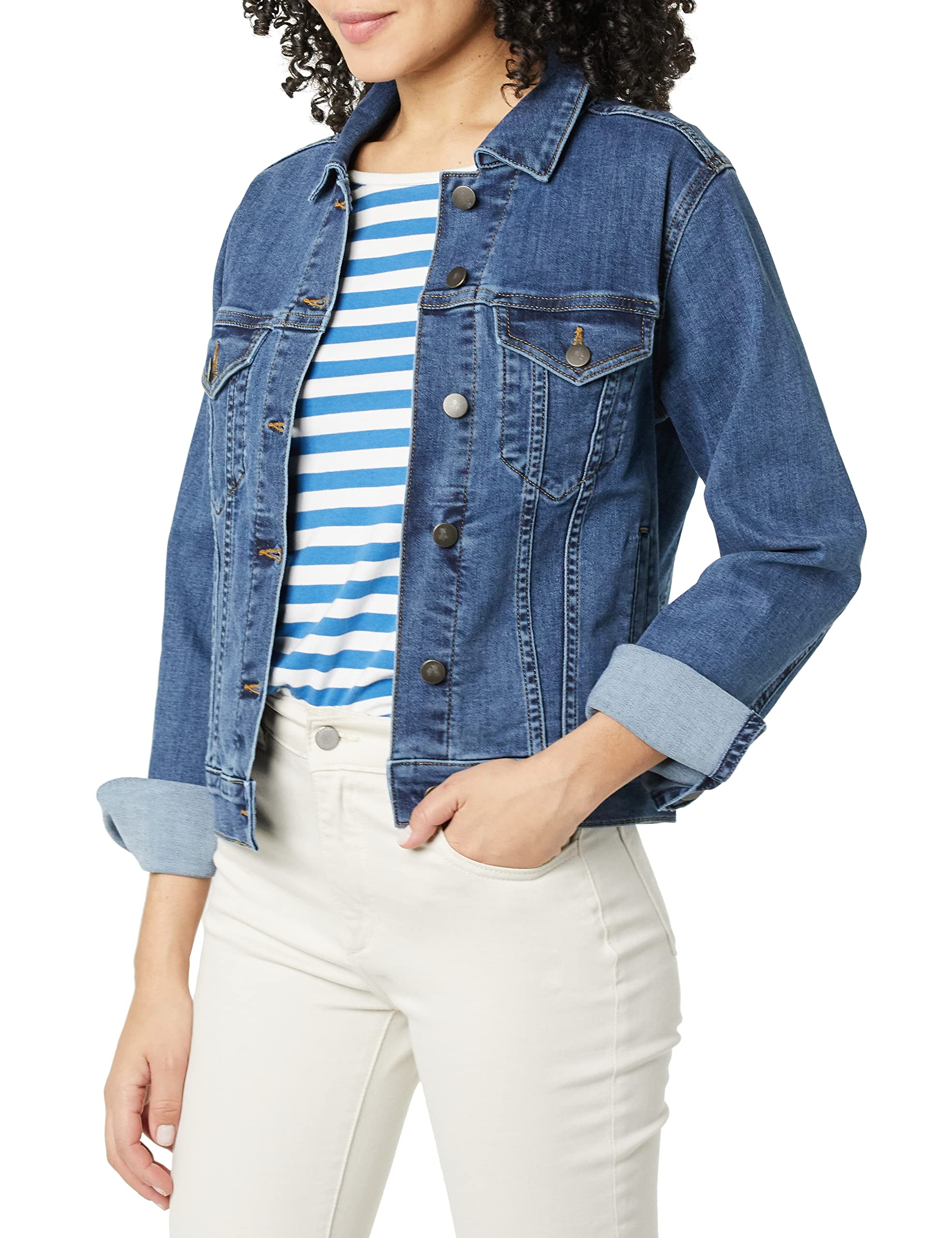 Amazon Essentials Women's Denim Jacket - Plus Size & Regular Fit Casual Outerwear for Spring & Fall Fashion | Perfect for Layering, Weekend Outings & Street Style Looks