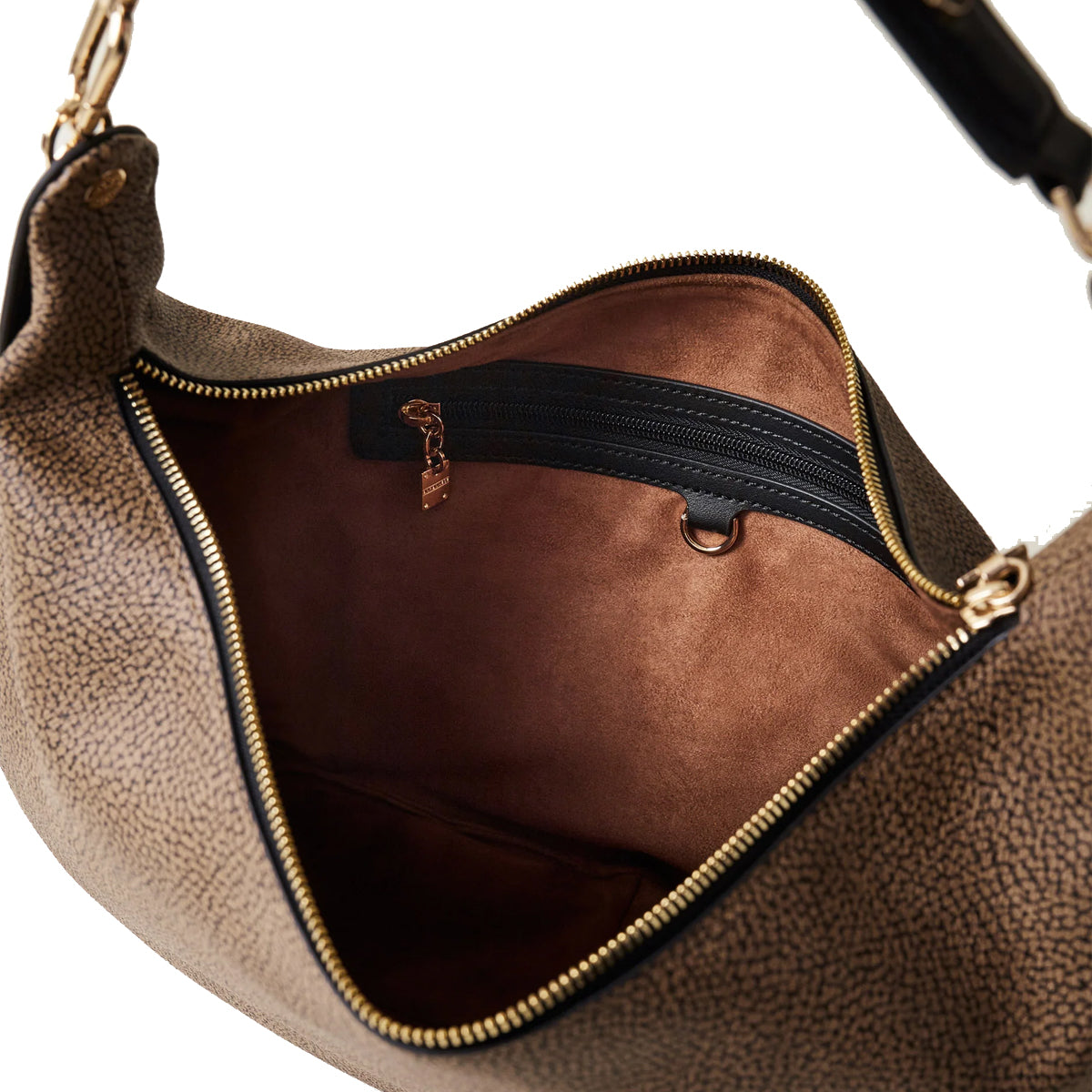Borbonese Hobo Bag Oyster Medium in Coated Fabric - Stylish Crossbody Shoulder Bag for Women | Perfect for Work, Travel & Everyday Use | OP/NATURALE/NERO 923636AN0