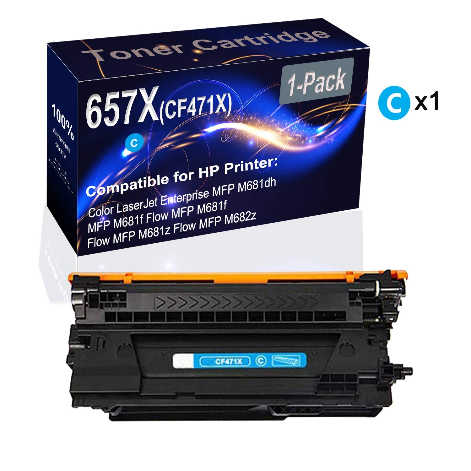High Capacity Cyan Laser Toner Cartridge - 1-Pack Replacement for HP 657X (CF471X) | Compatible with MFP M681dh/M681f/M681z/M682z Flow Series Printers | Ideal for Office Printing & High-Volume Documents