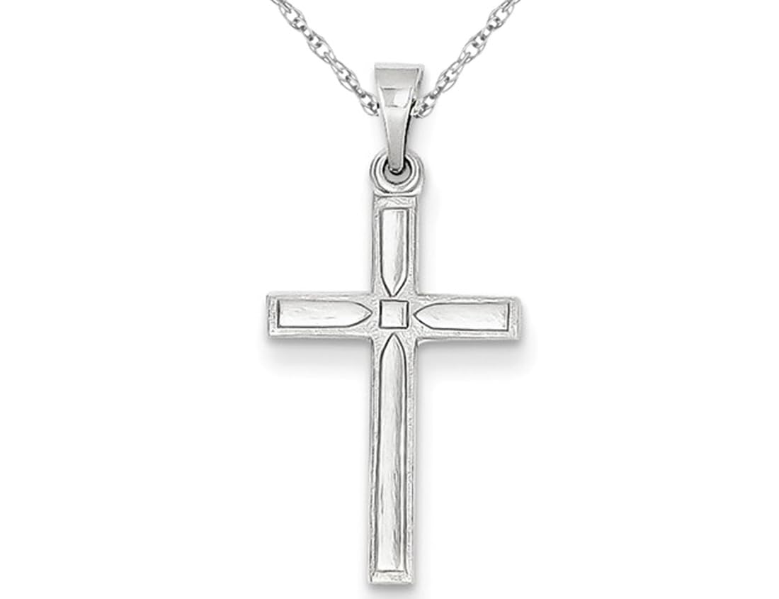 14K White Gold Cross Pendant Necklace with Chain - Elegant Religious Jewelry for Women, Perfect for Baptism, Confirmation & Everyday Wear