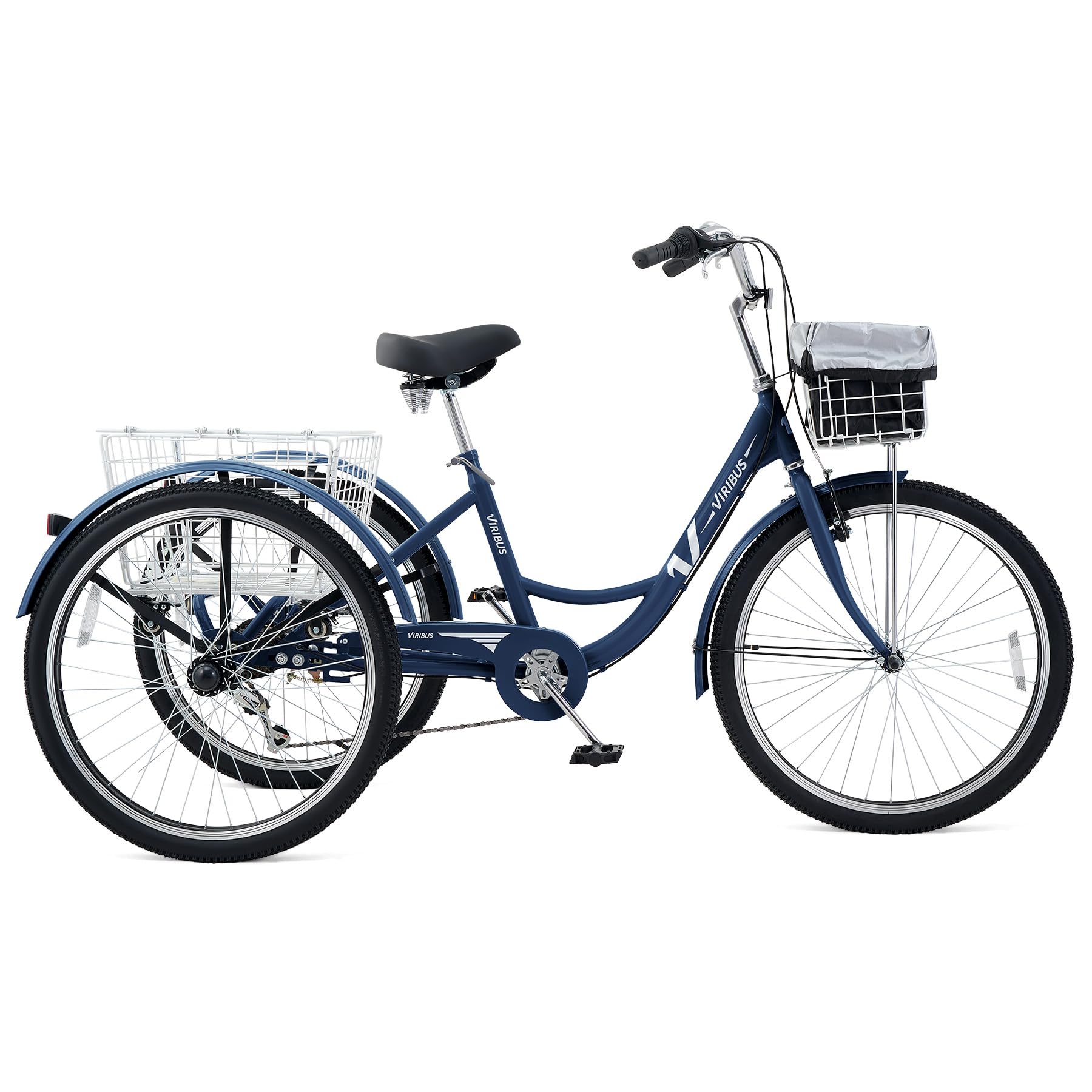 Viribus 7-Speed Adult Tricycle with Removable Front & Rear Baskets - 24/26 Inch 3-Wheel Bike for Men & Women - 400lb Capacity - Perfect for Grocery Shopping, Senior Rides & Outdoor Recreation
