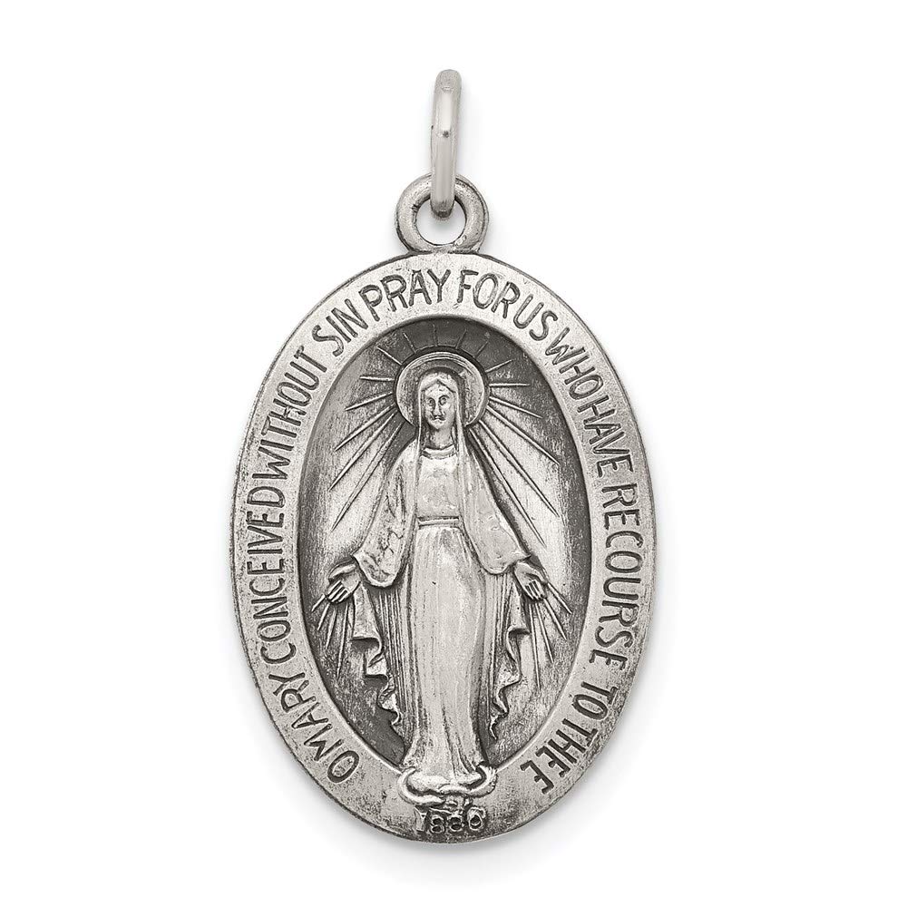 Antiqued Sterling Silver Our Lady Graces Pendant - Religious Jewelry Gift