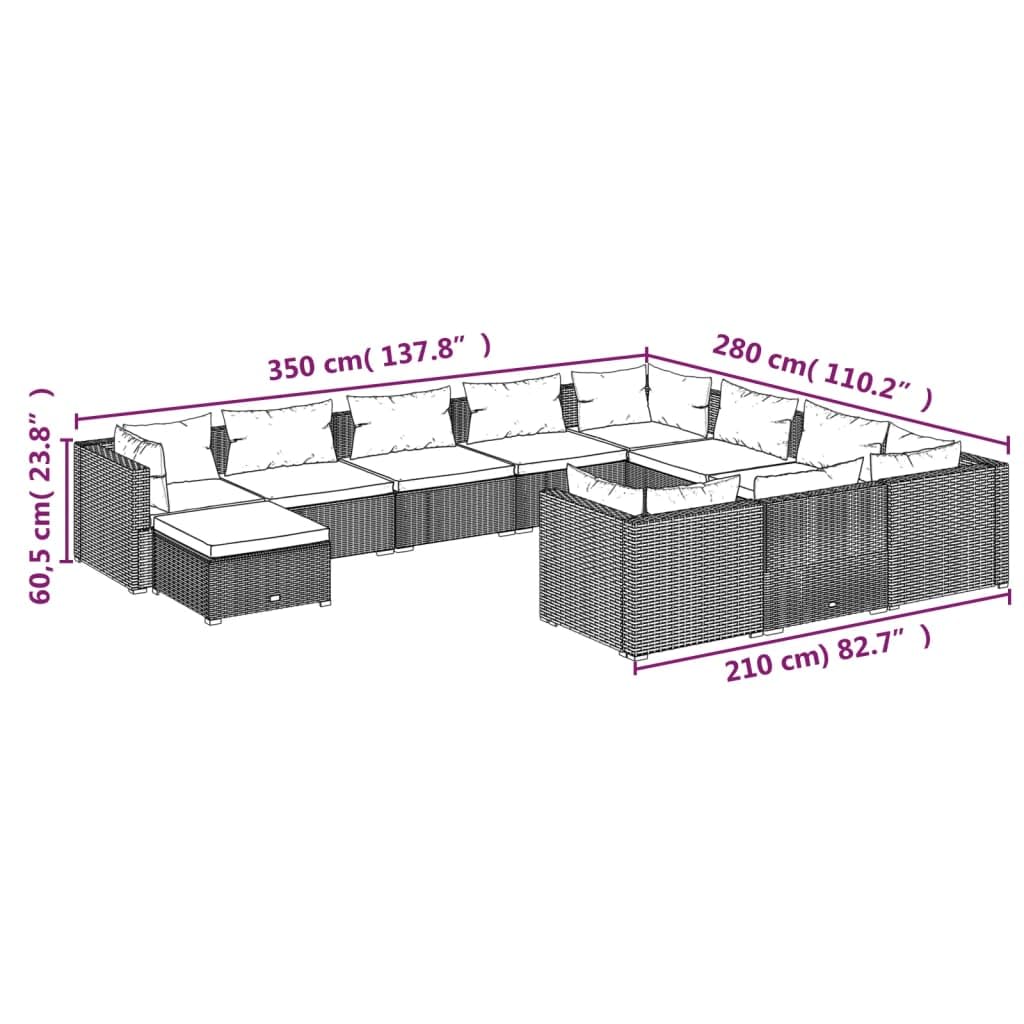11-Piece Patio Lounge Set with Cushions - Outdoor Furniture Set - Black Poly Rattan with Water Blue Cushions - Weather-Resistant, Durable & Comfortable - Perfect for Backyard, Poolside or Garden Relaxation