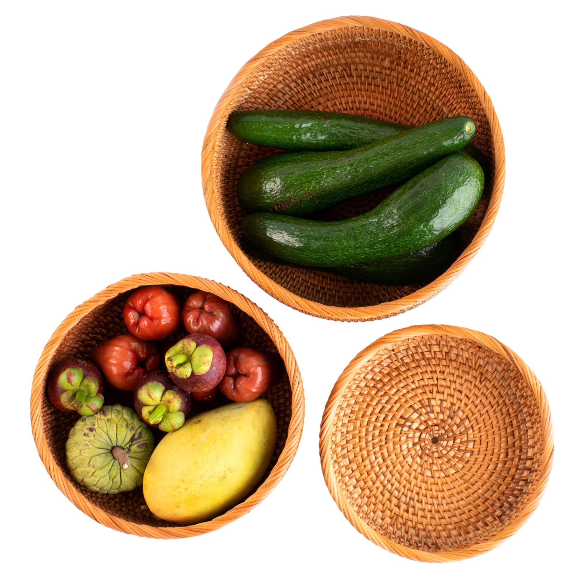 NIVANA Harmony Basket Set of 3 - Woven Wicker Storage Baskets for Fruits, Bread & Home Decor - Boho Chic Decorative Gift Basket Set for Kitchen, Dining Table & Living Room Organization