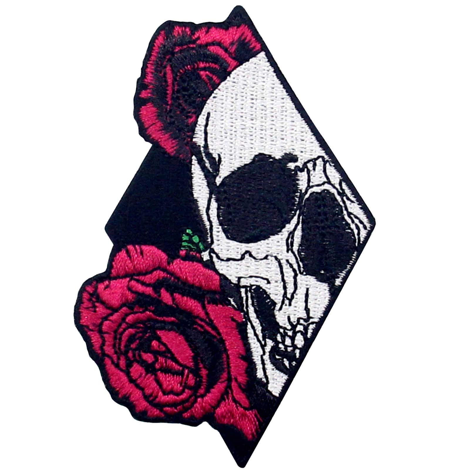 Skull and Rose Embroidered Patch - Iron On or Sew On Emblem for Jackets, Hats, Bags - Gothic Punk DIY Clothing Accessories