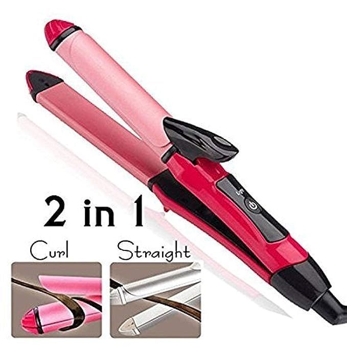 2 in 1 Ceramic Hair Straightener and Curler for Women - NH-2009 Professional Styling Iron with Floating Plates | Perfect for Home Use, Travel & Salon-Quality Styling