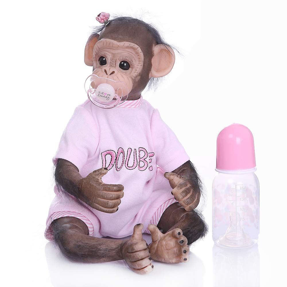 Handmade 16-Inch Reborn Baby Monkey Orangutan Art Doll - Realistic Black Collectible for Nursery Decor, Gift, or Display